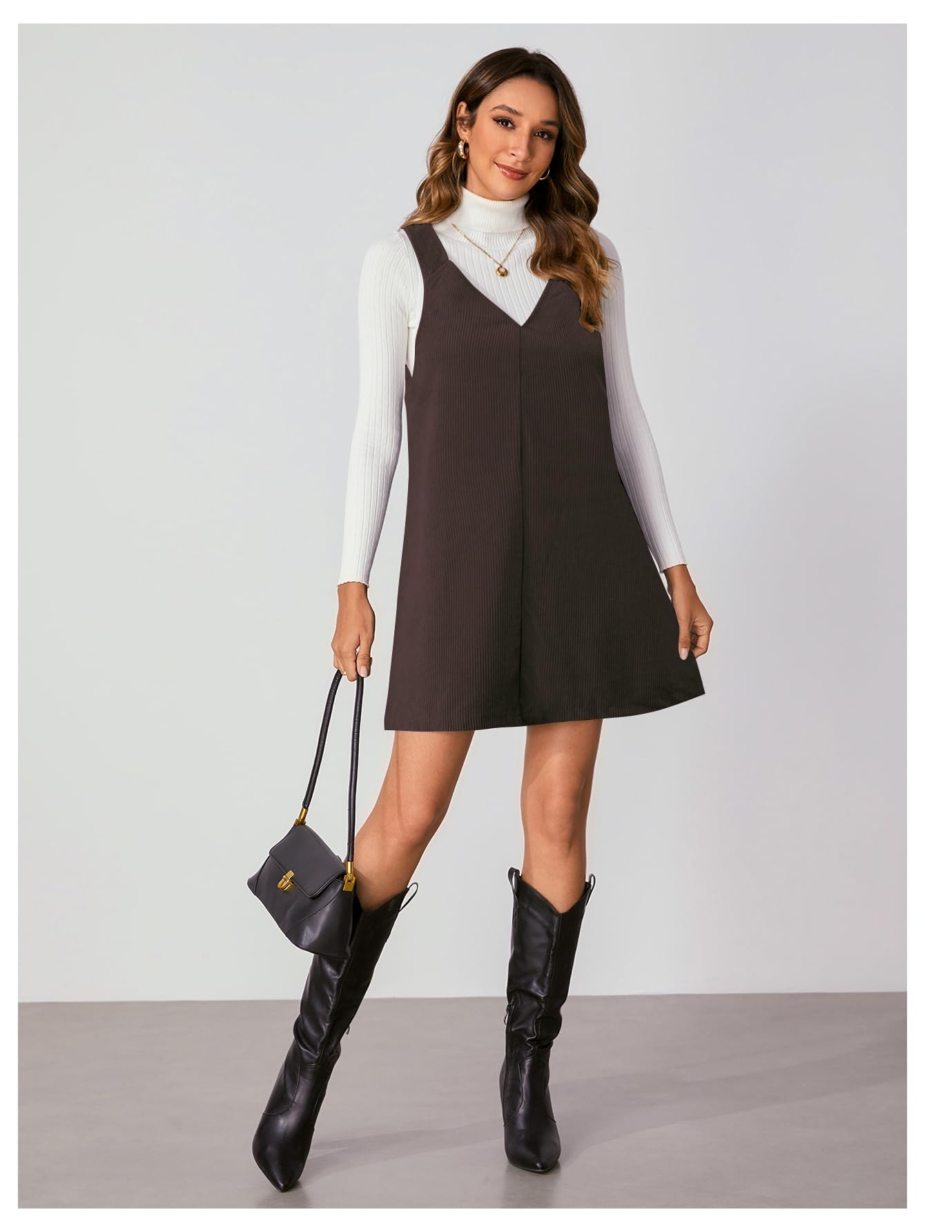 WomenS V Neck Corduroy Pinafore Overall Mini Dress