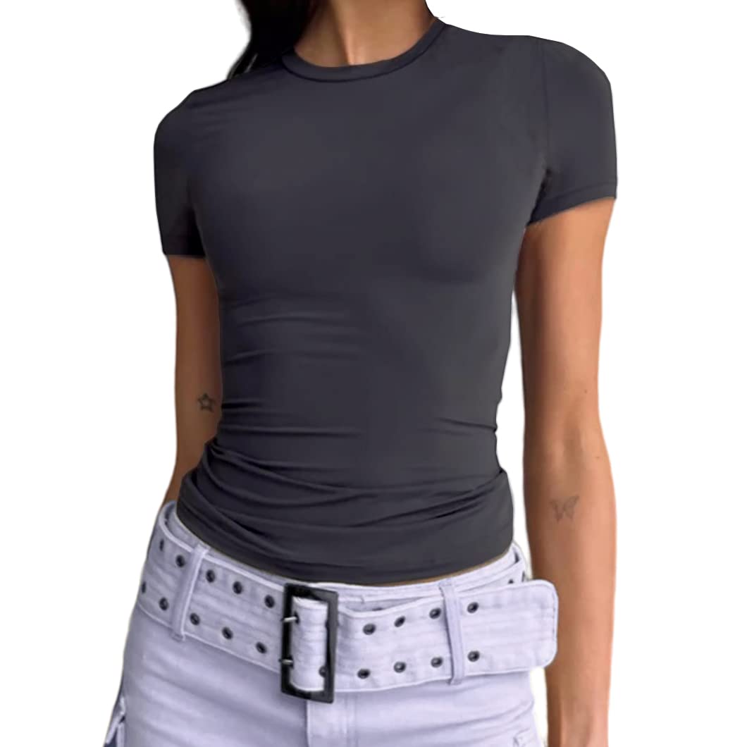 Slim Fit Short Sleeve Crew Neck Tight T Shirts-Pink Laura