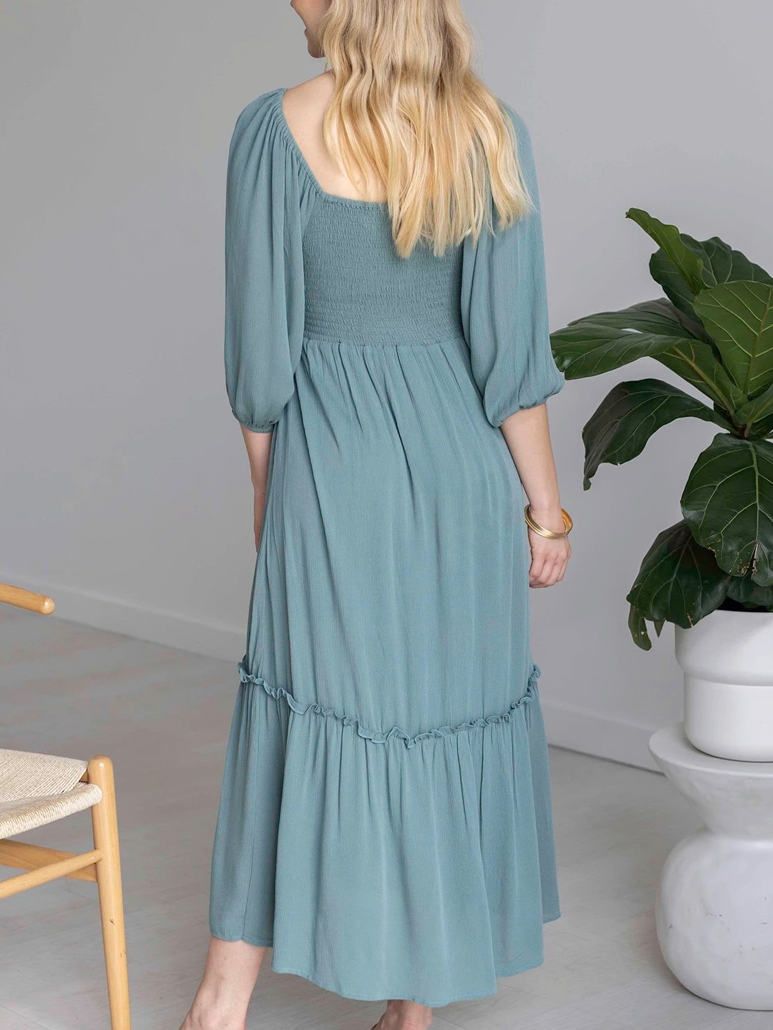 V-neck Smocked Ruffled Tiered Dress