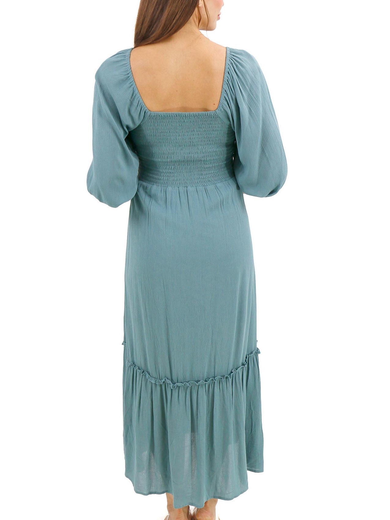 V-neck Smocked Ruffled Tiered Dress