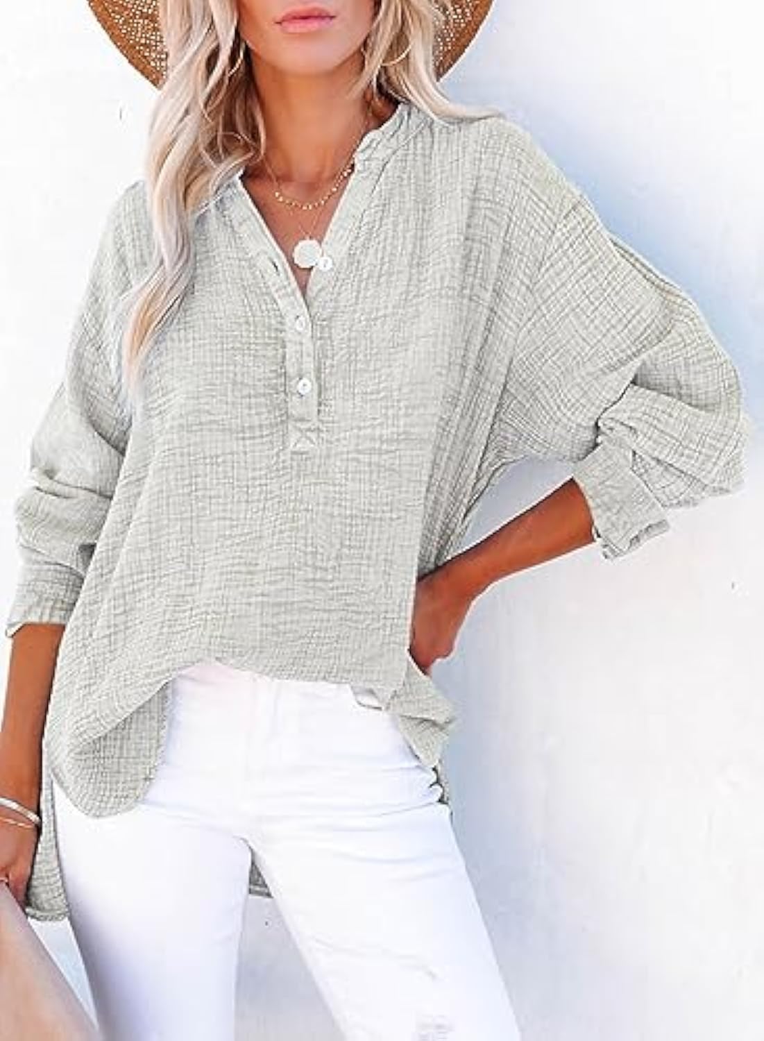 Womens Casual Button V Neck Oversized Shirts (BUY 2 FREE SHIPPING)