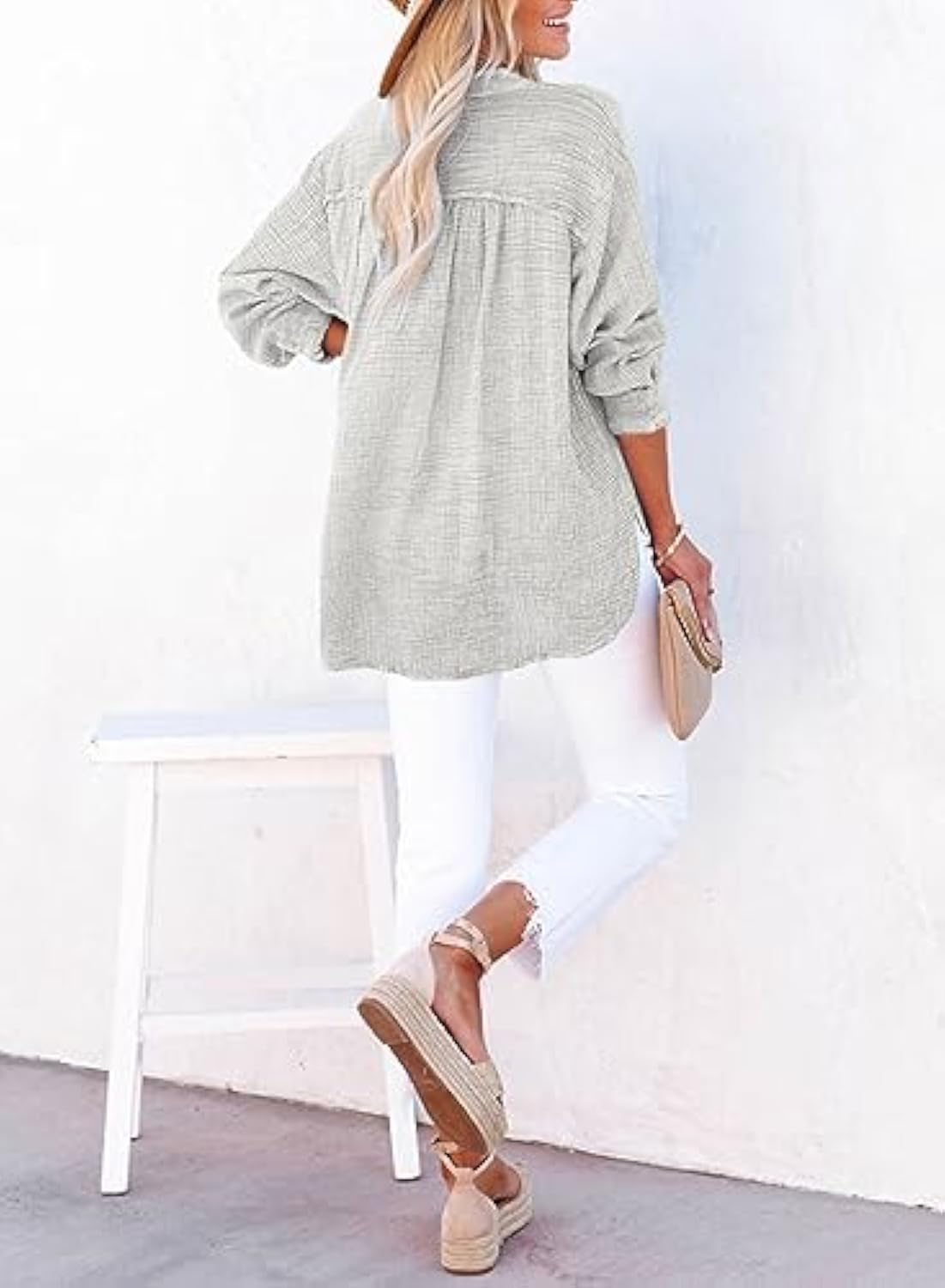Womens Casual Button V Neck Oversized Shirts (BUY 2 FREE SHIPPING)