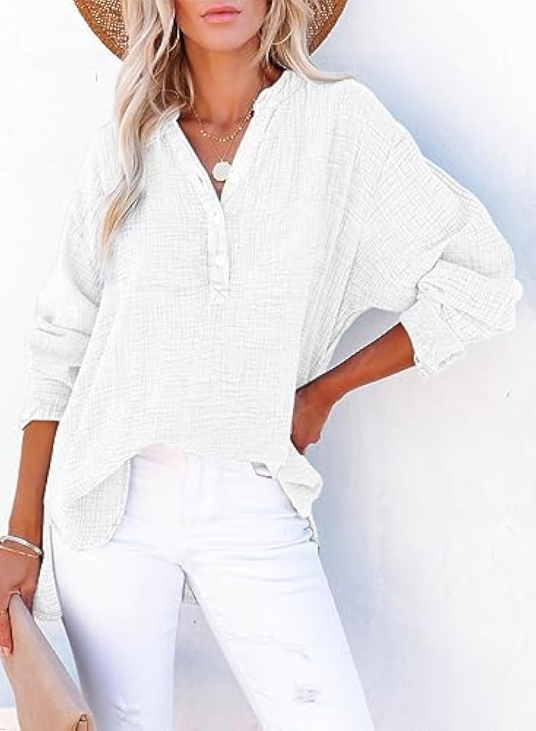 Womens Casual Button V Neck Oversized Shirts (BUY 2 FREE SHIPPING)
