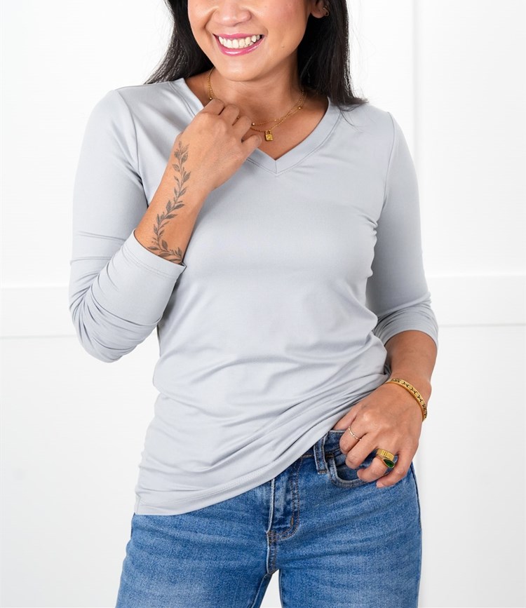 Microfiber Long Sleeve V-Neck Tee (Multiple Colors)