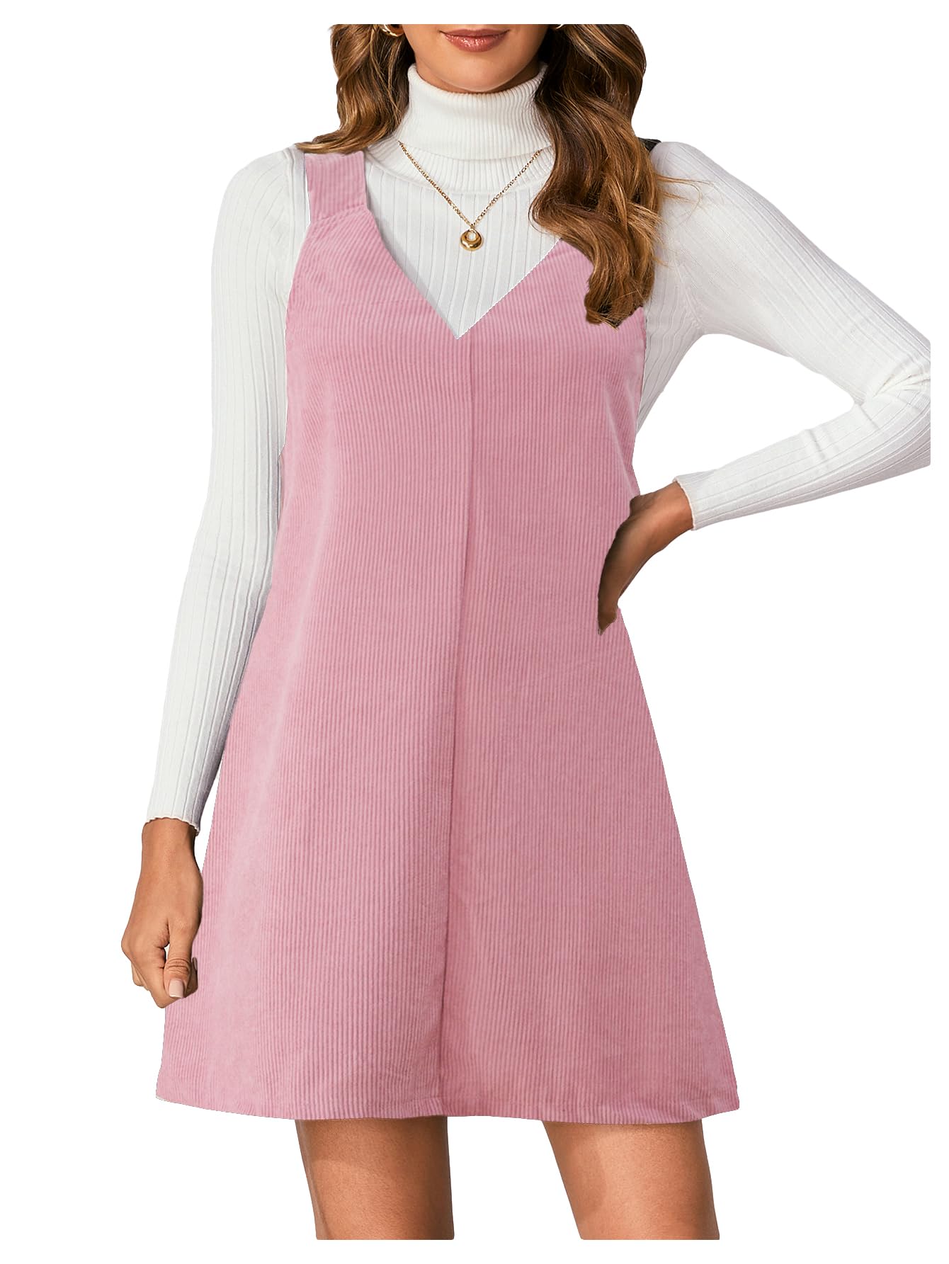 WomenS V Neck Corduroy Pinafore Overall Mini Dress