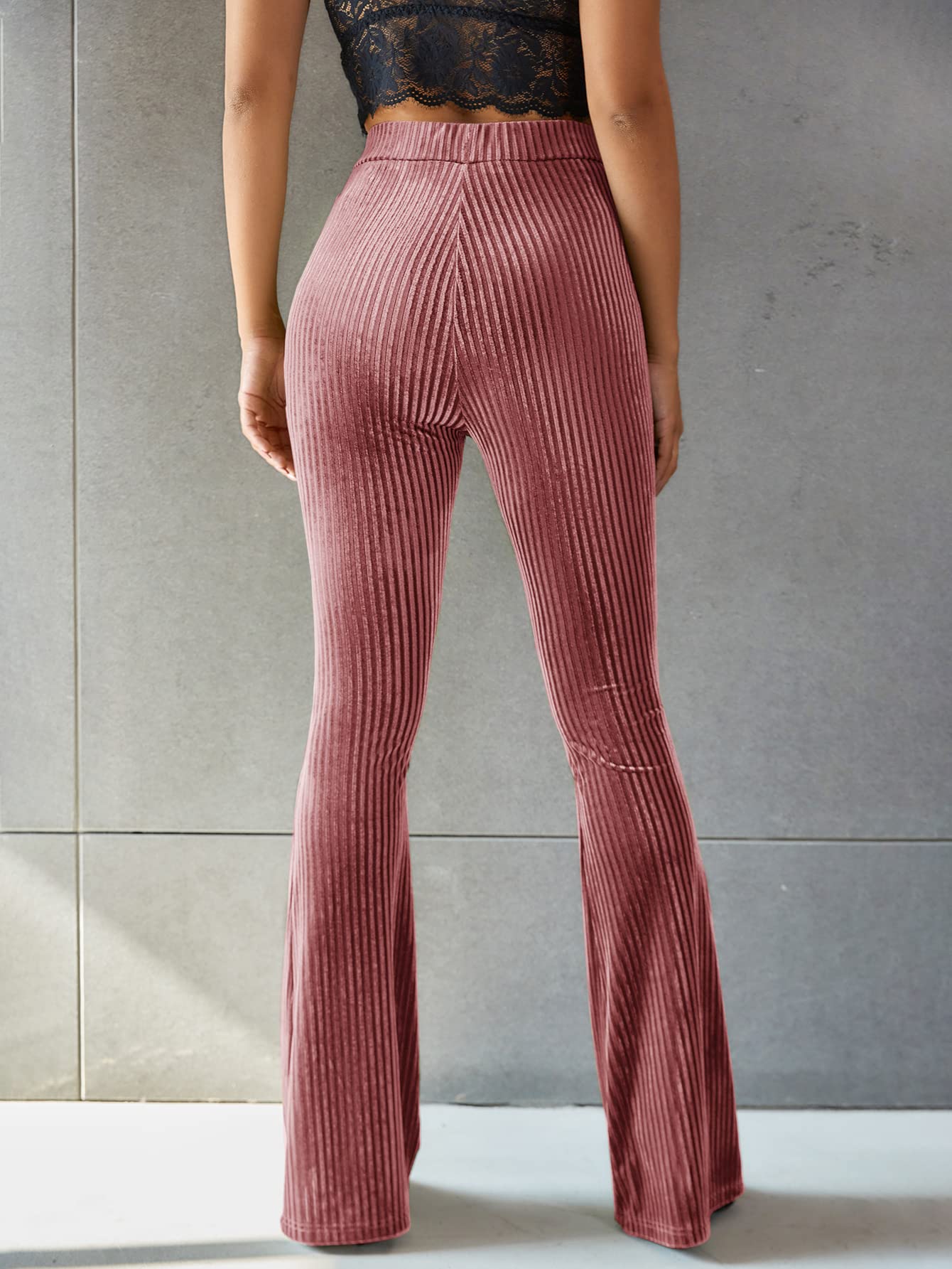 Women's Velvet Elastic Waist Flare Leg Palazzo Long Pants Trousers