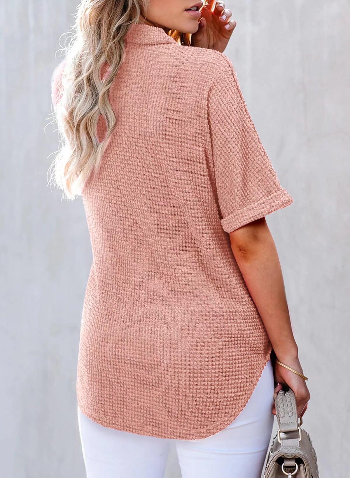 2025 New Women's Waffle Knit Short Sleeve Tunic Henley Shirts(buy 2 10% OFF)
