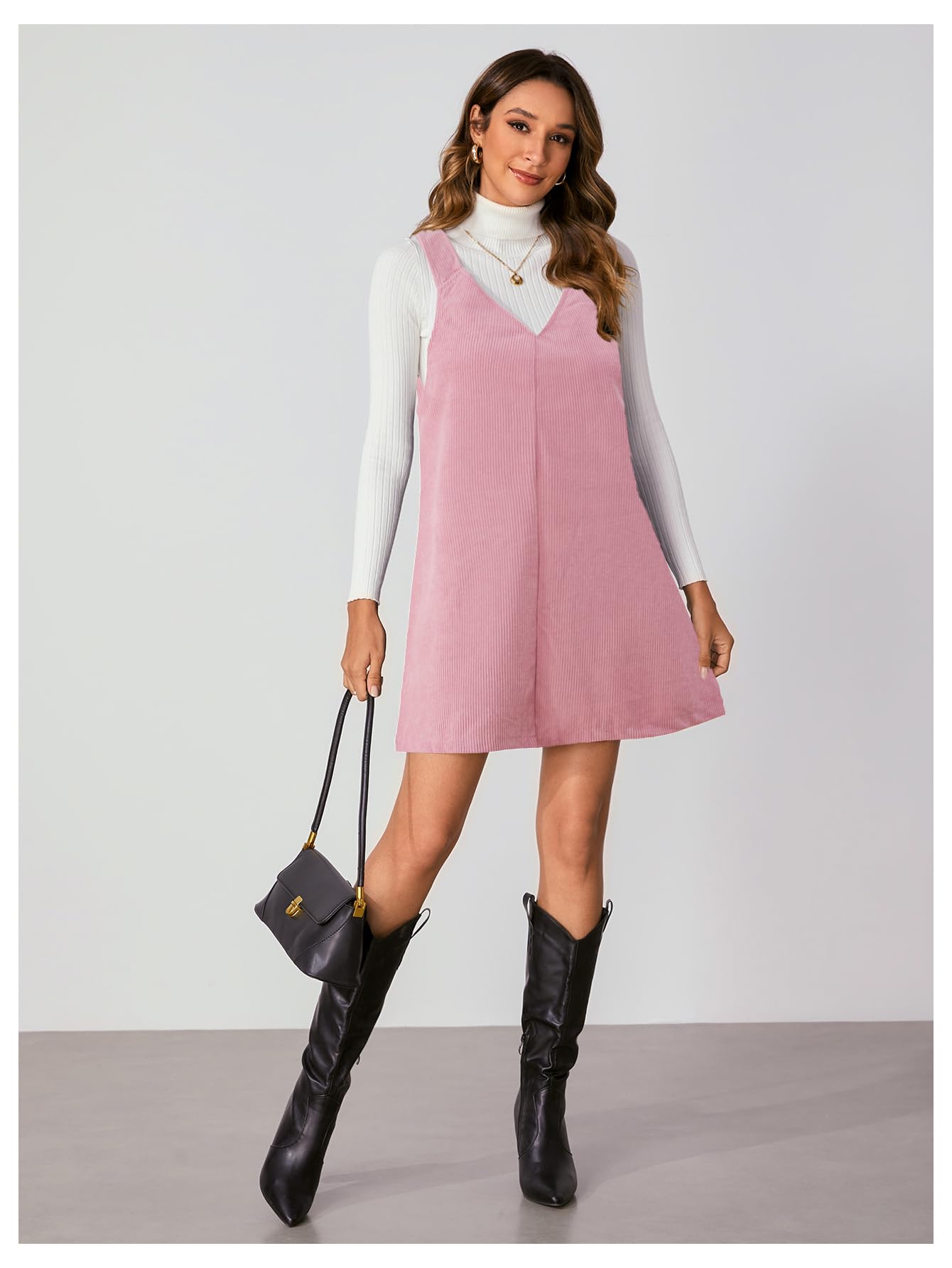 WomenS V Neck Corduroy Pinafore Overall Mini Dress