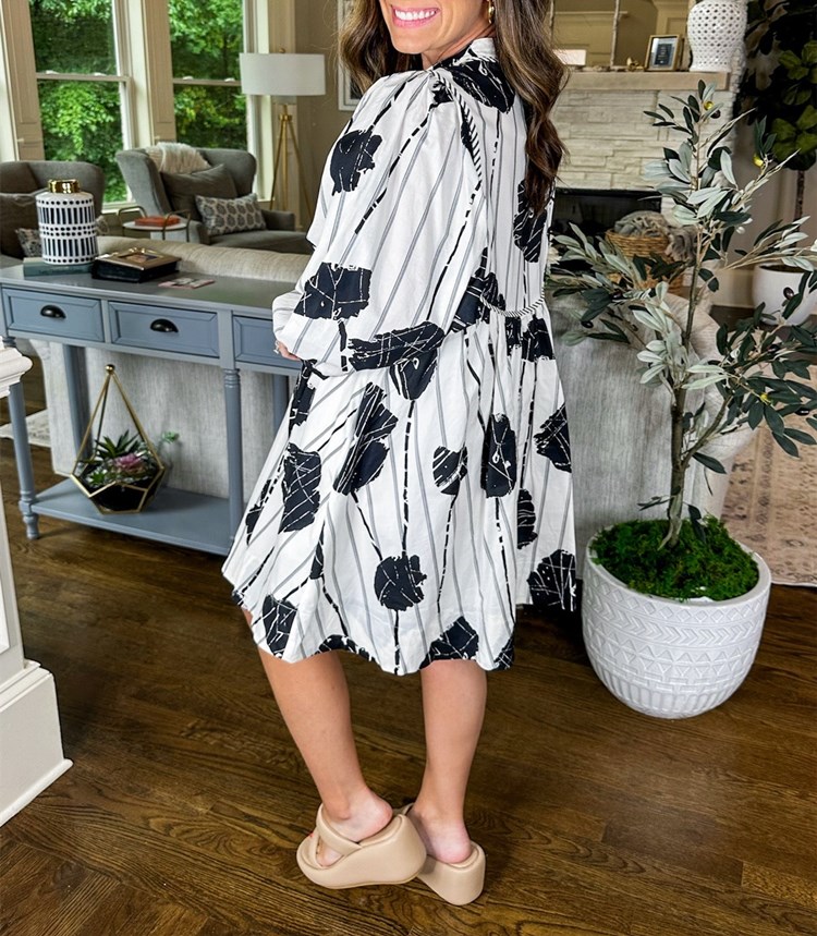 Women's Stripe Print 3/4 Sleeve Mini Dress