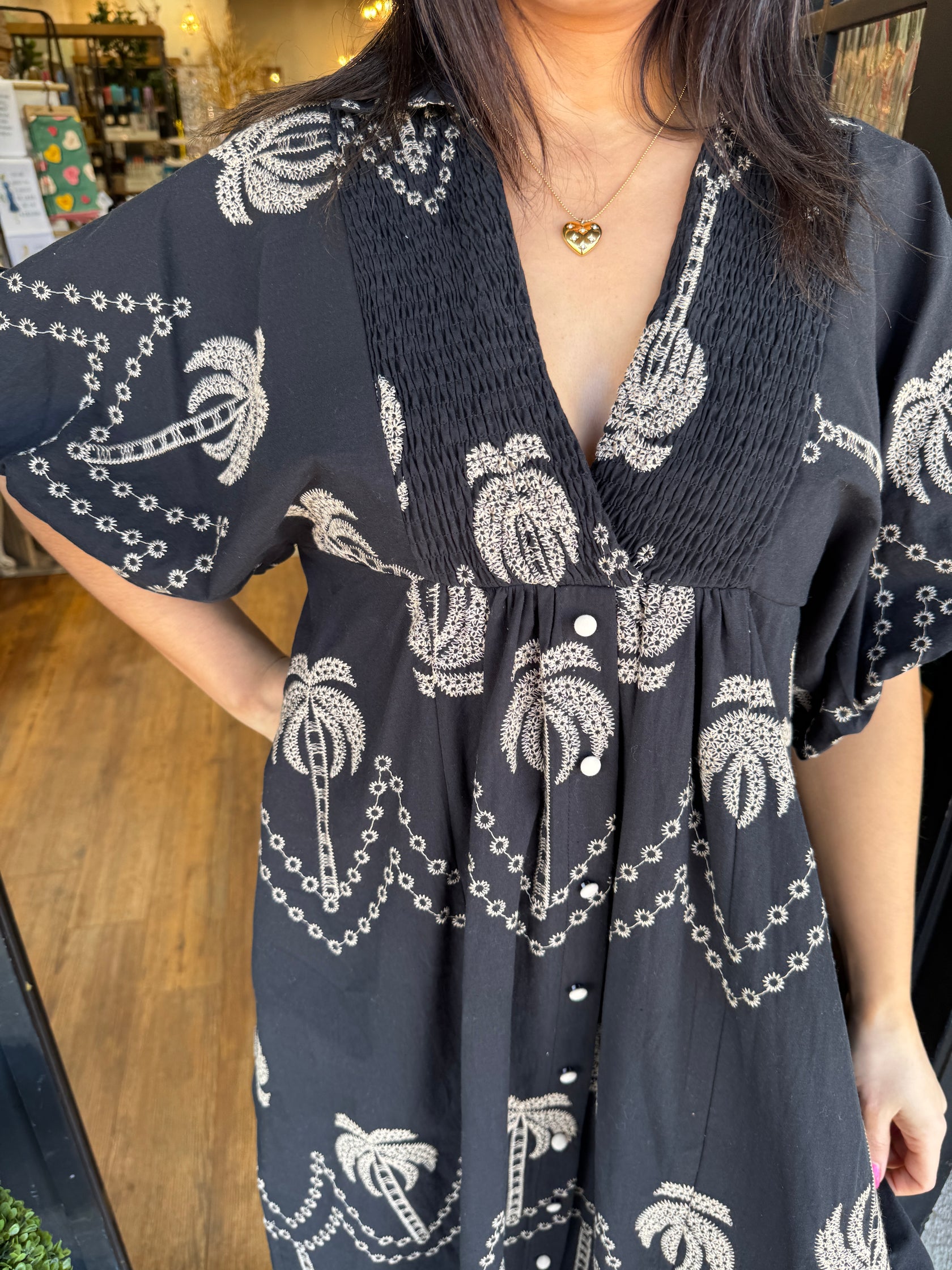 Oversized Textured V-Neck Palm Tree Print Dress (Buy 2 Free Shipping)