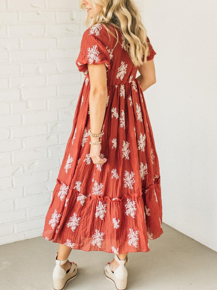 Women's Embroidered Bubble Sleeve Dress