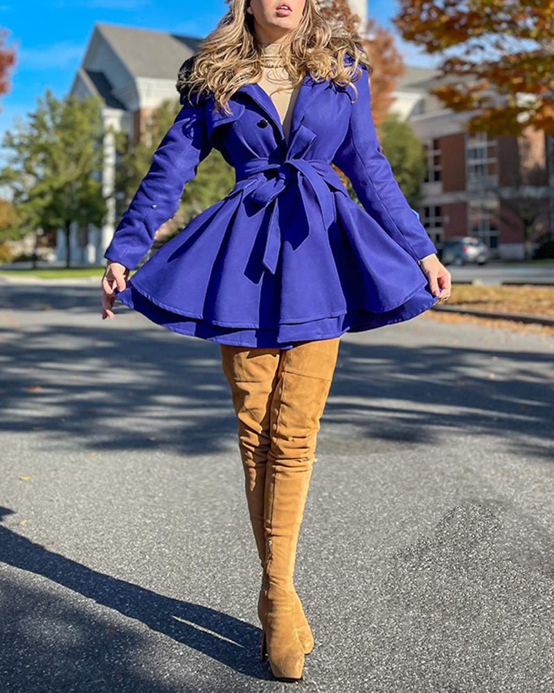 Women's Fashion Faux Fur Lapel Double-Breasted Trench Coat Jacket