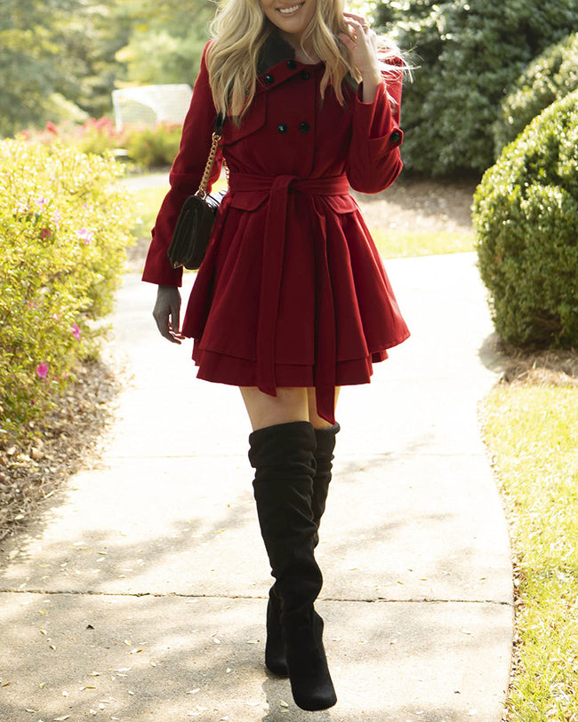 Women's Fashion Faux Fur Lapel Double-Breasted Trench Coat Jacket