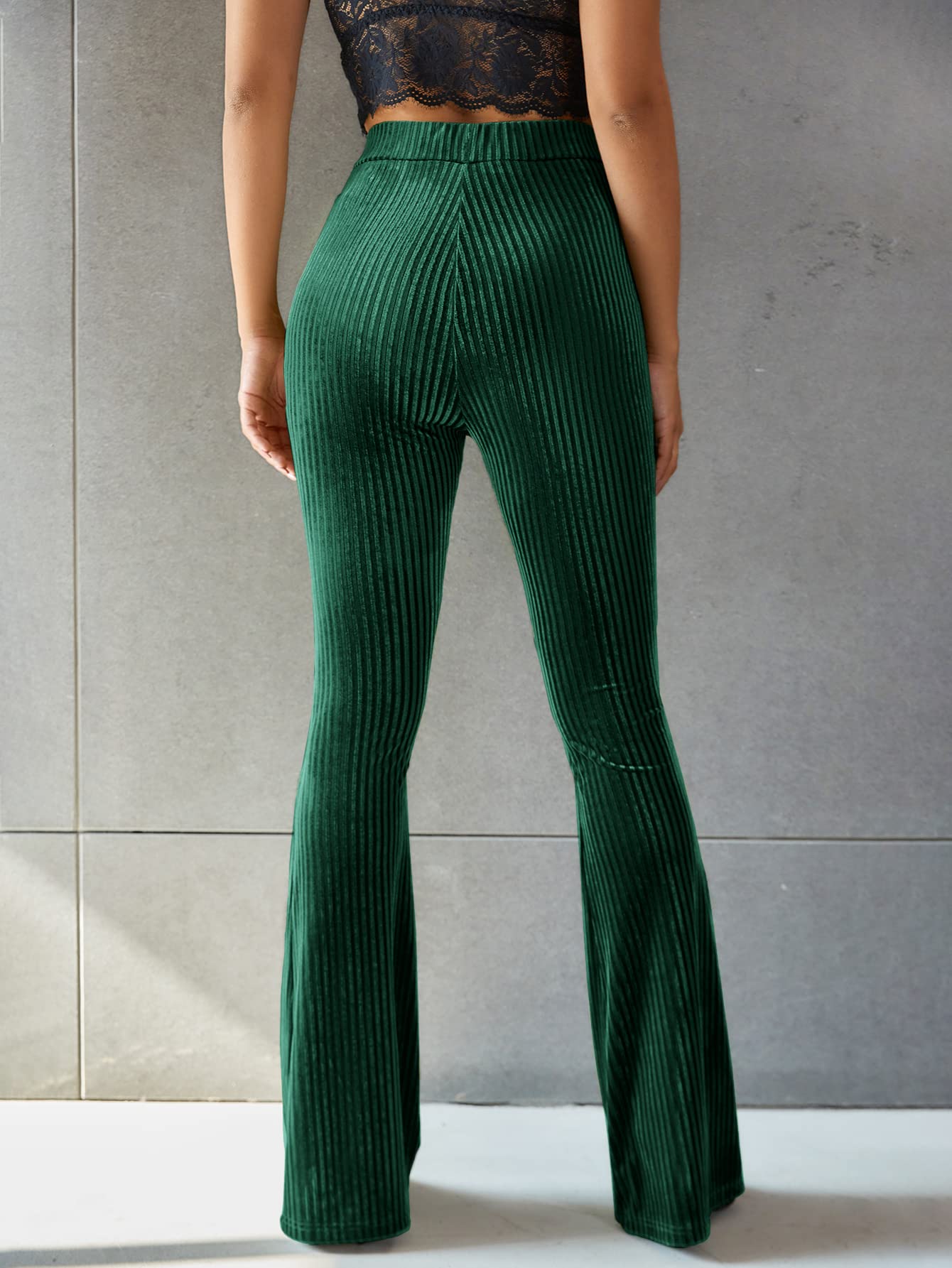 Women's Velvet Elastic Waist Flare Leg Palazzo Long Pants Trousers