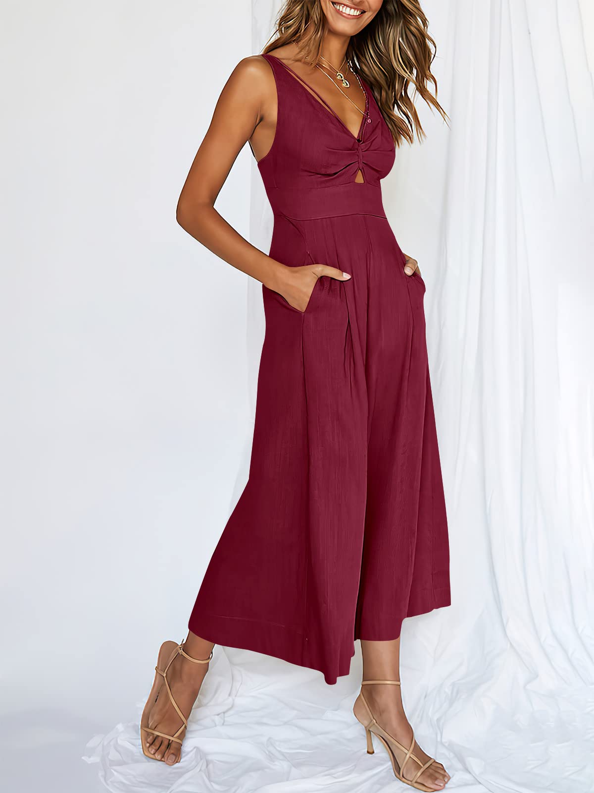 V Neck Cutout High-Waist Rompers (Buy 2 free shipping)-hivebabe.com