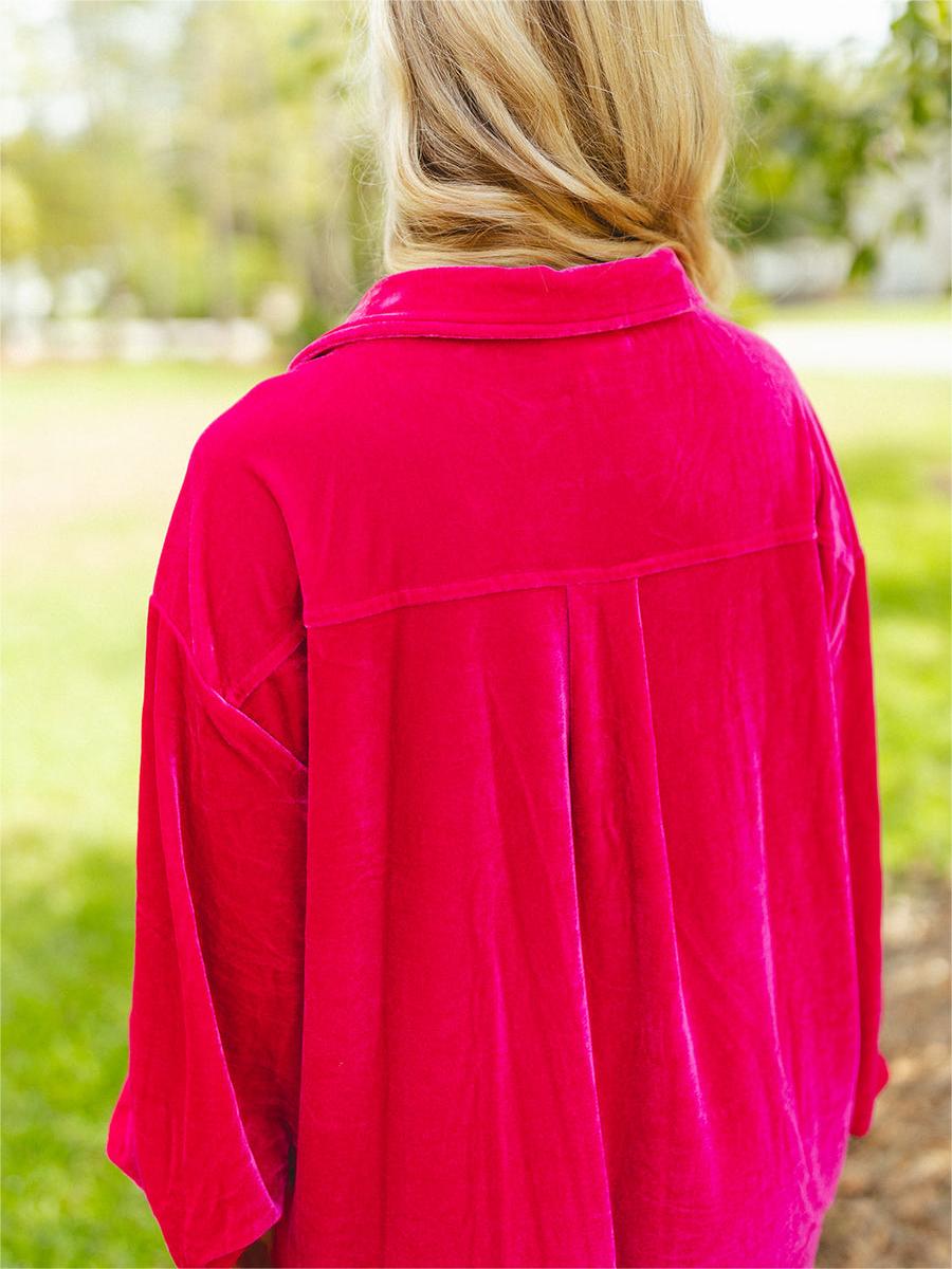 Velvet Button Down Shirt Dress (Buy 2 Free Shipping)-boocean.com