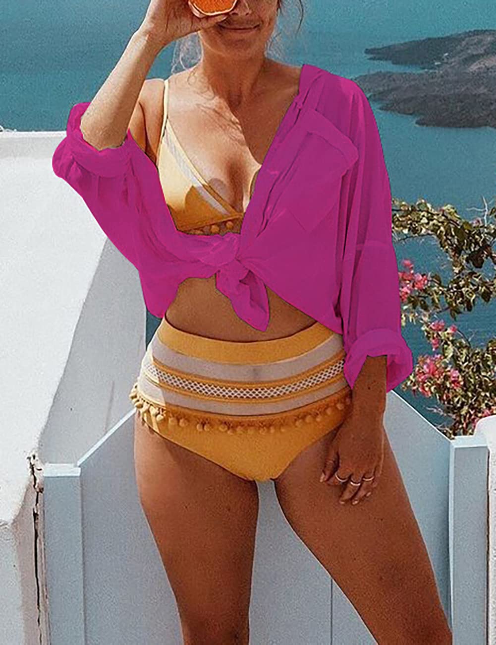 Women Long Sleeve Beach Shirt Blouses Bathing Suit Cover Up