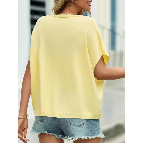 Womens Spring Oversized Cardigans Short Sleeve Lightweight Button Casual Knit Sweater Tops