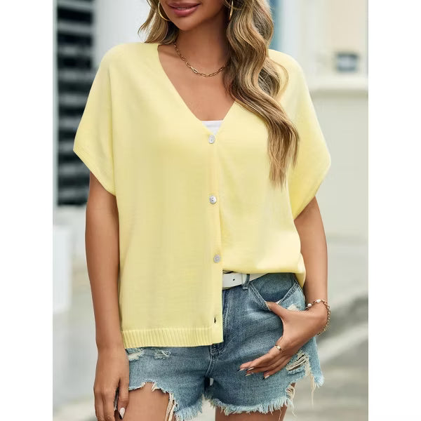 Womens Spring Oversized Cardigans Short Sleeve Lightweight Button Casual Knit Sweater Tops