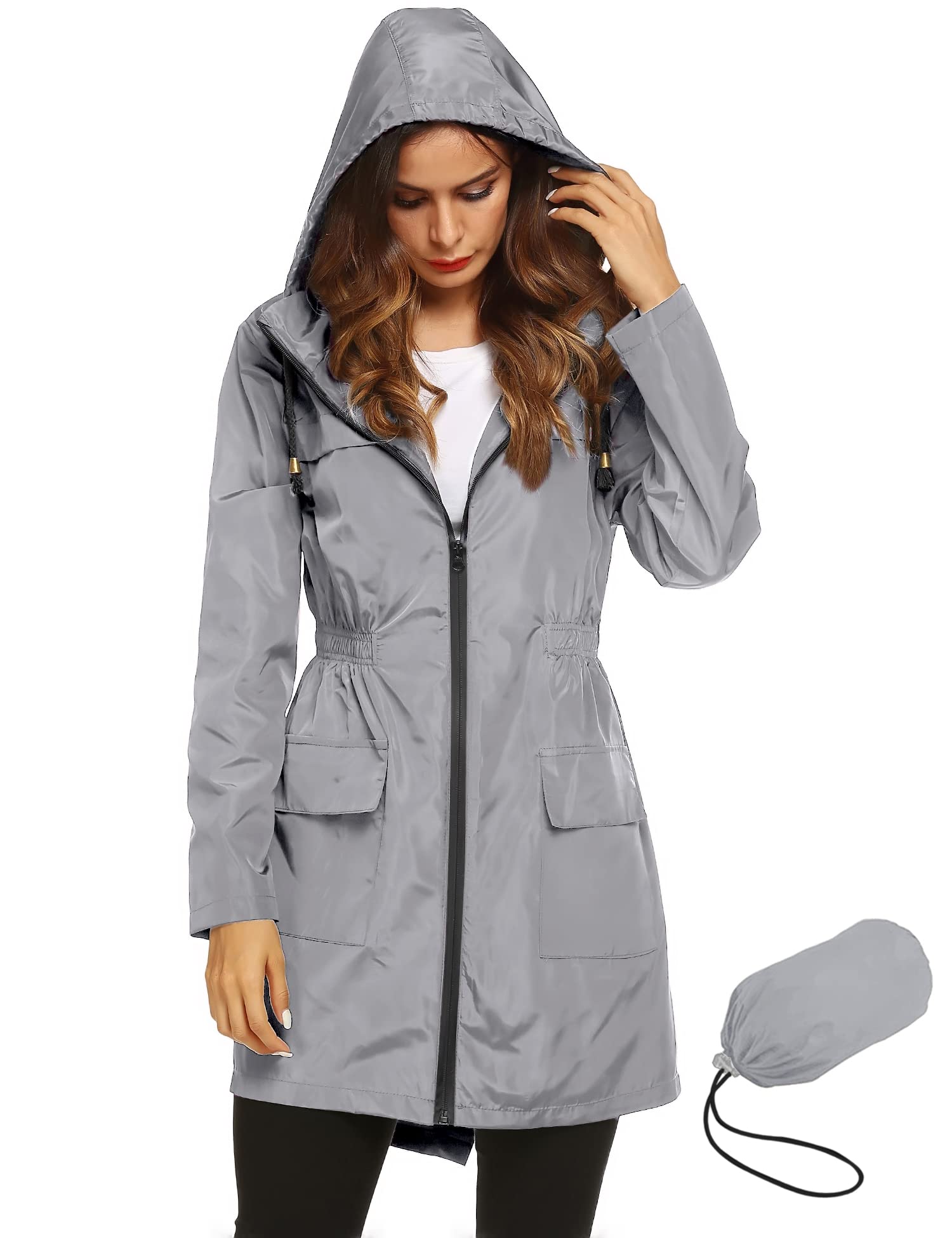 Women's Waterproof Lightweight Rain Jacket Active Outdoor Hooded Raincoat