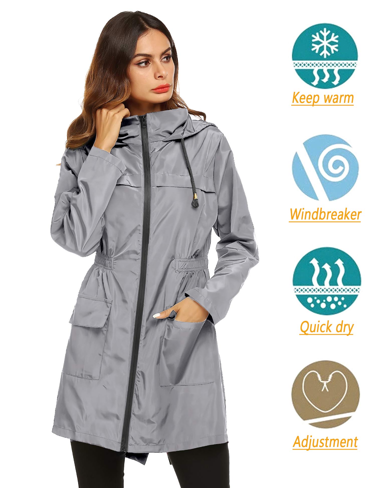 Women's Waterproof Lightweight Rain Jacket Active Outdoor Hooded Raincoat
