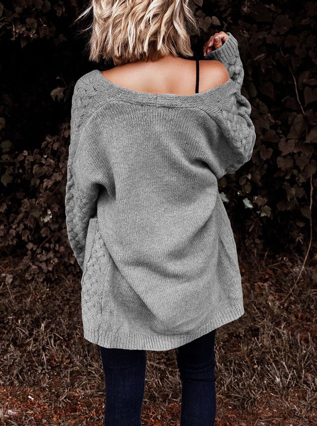 Women's Casual Open Front Long Sleeve Chunky Cable Knit Cardigans With Pockets