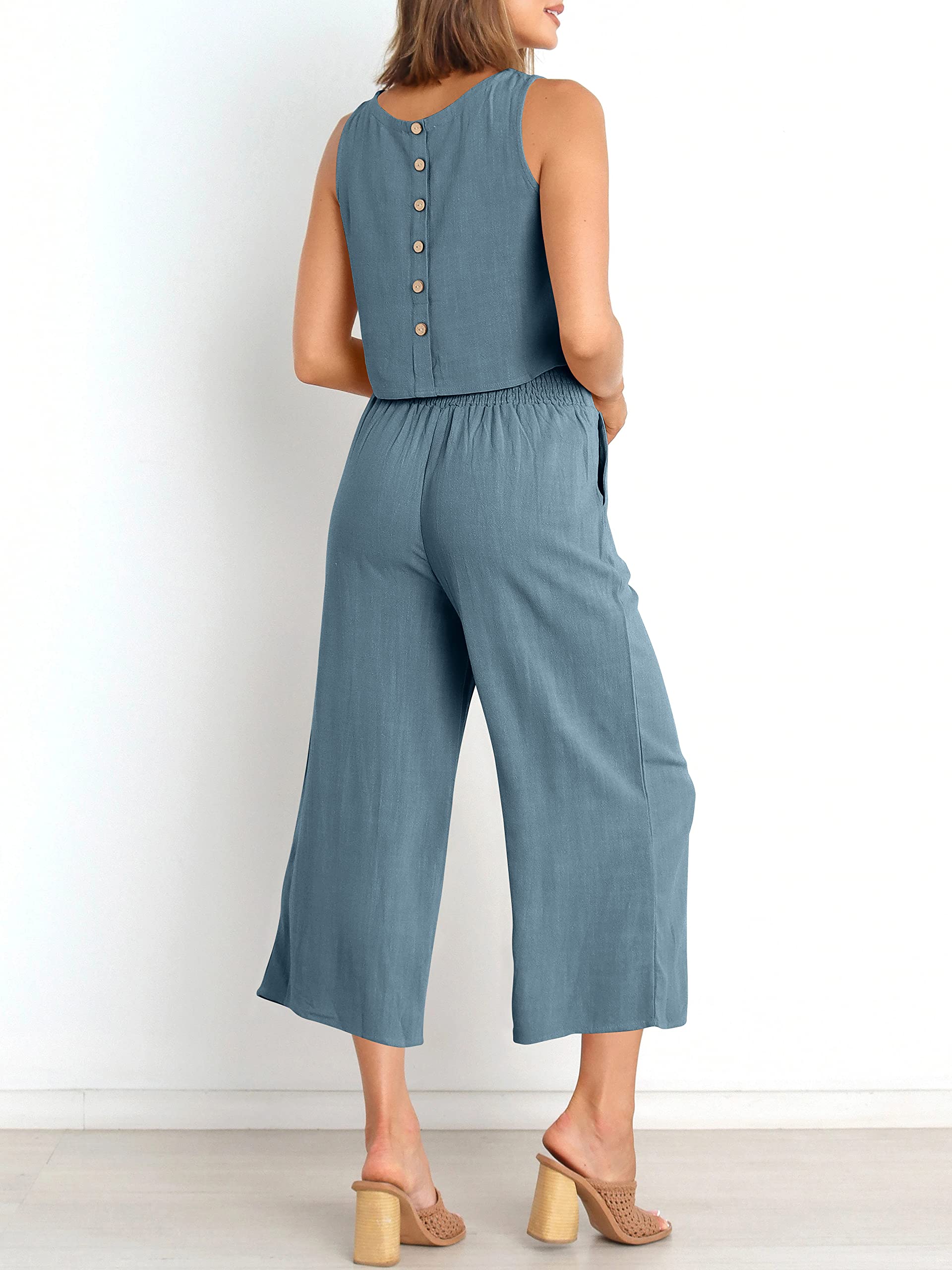 Sleeveless Tank Wide Leg Pants With Pockets-hivebabe.com