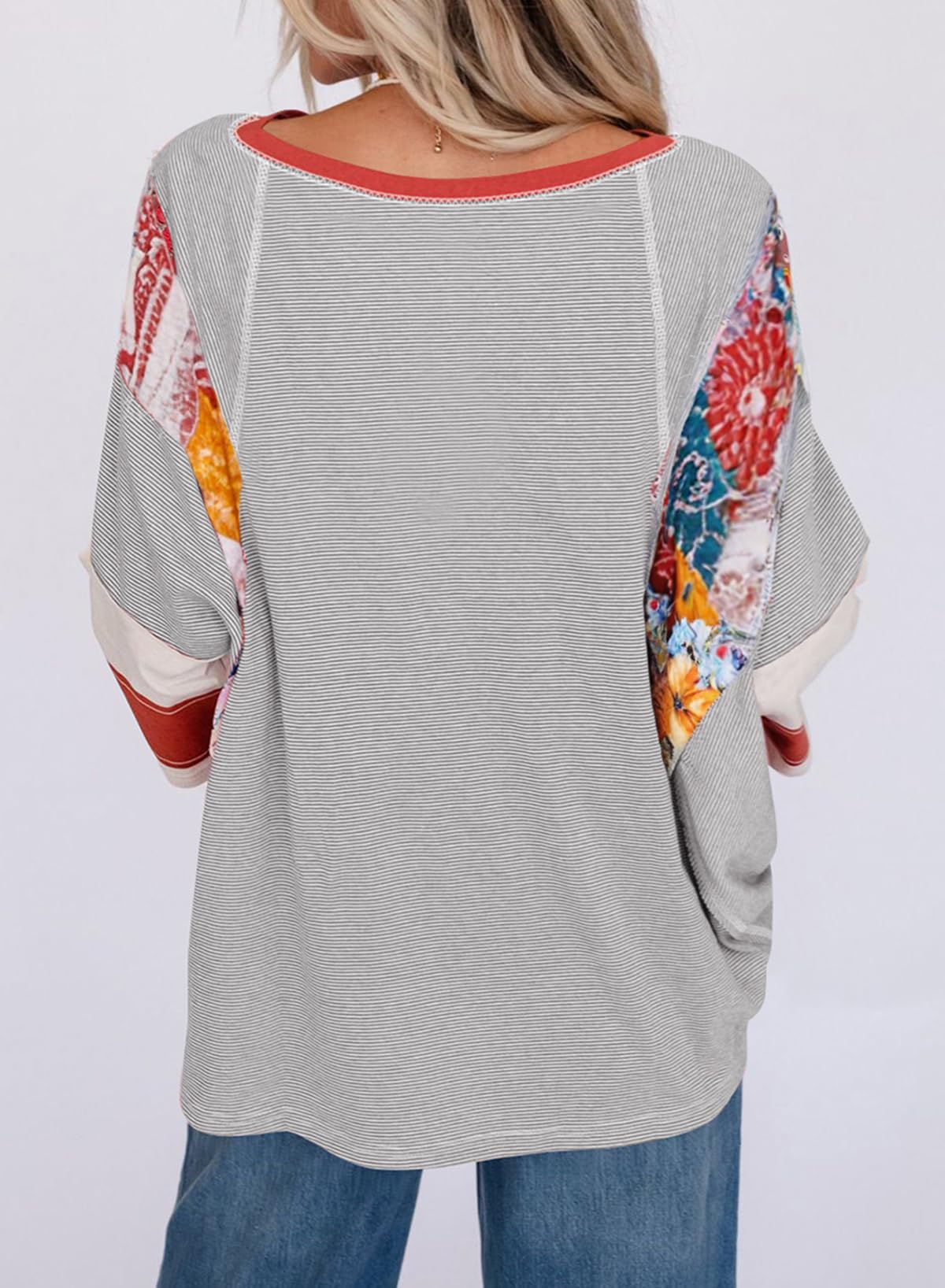 2025 New Women's 3/4 Length Sleeve Oversized Striped Patchwork Shirts(buy 2 free shipping)