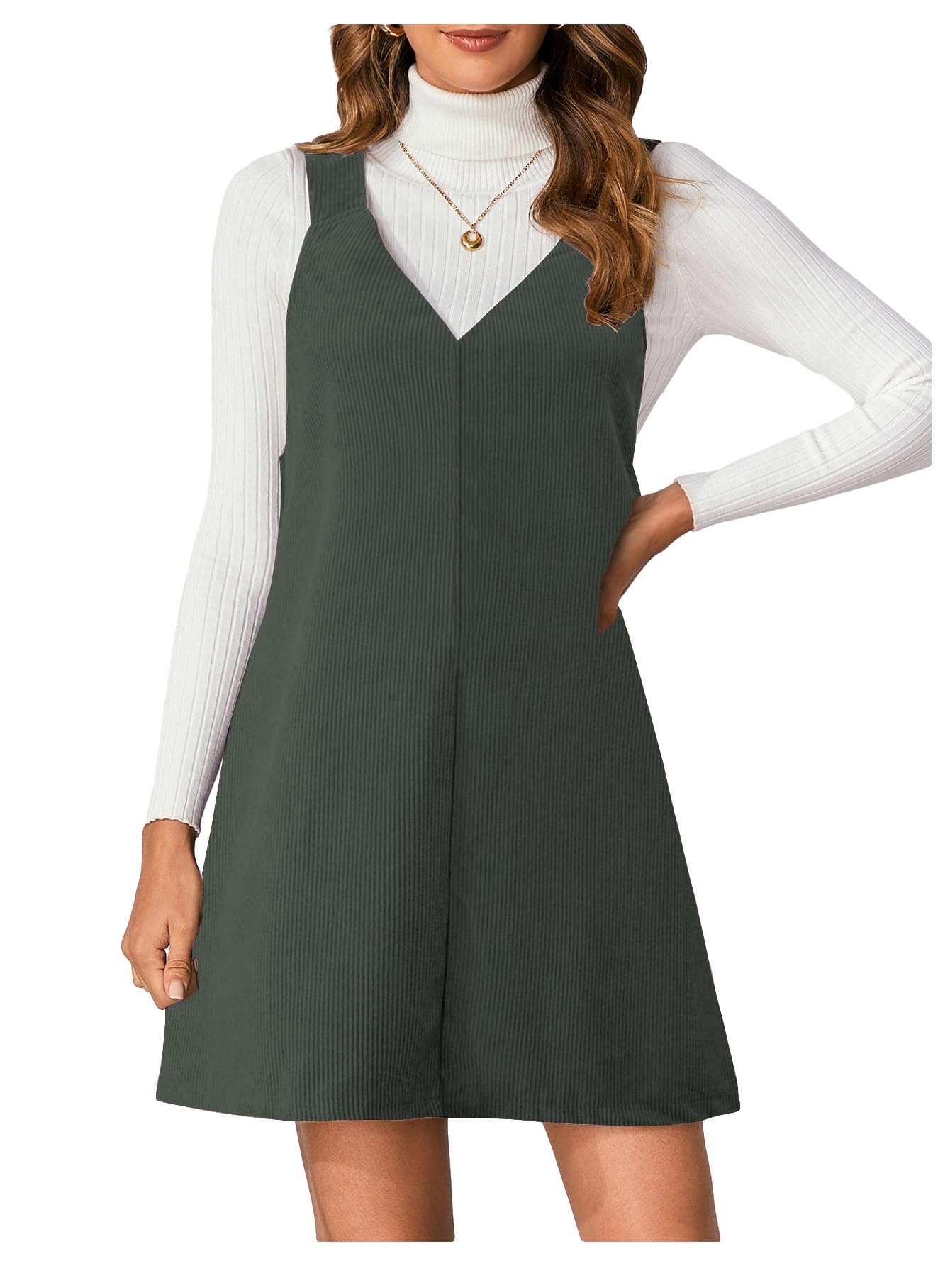 WomenS V Neck Corduroy Pinafore Overall Mini Dress