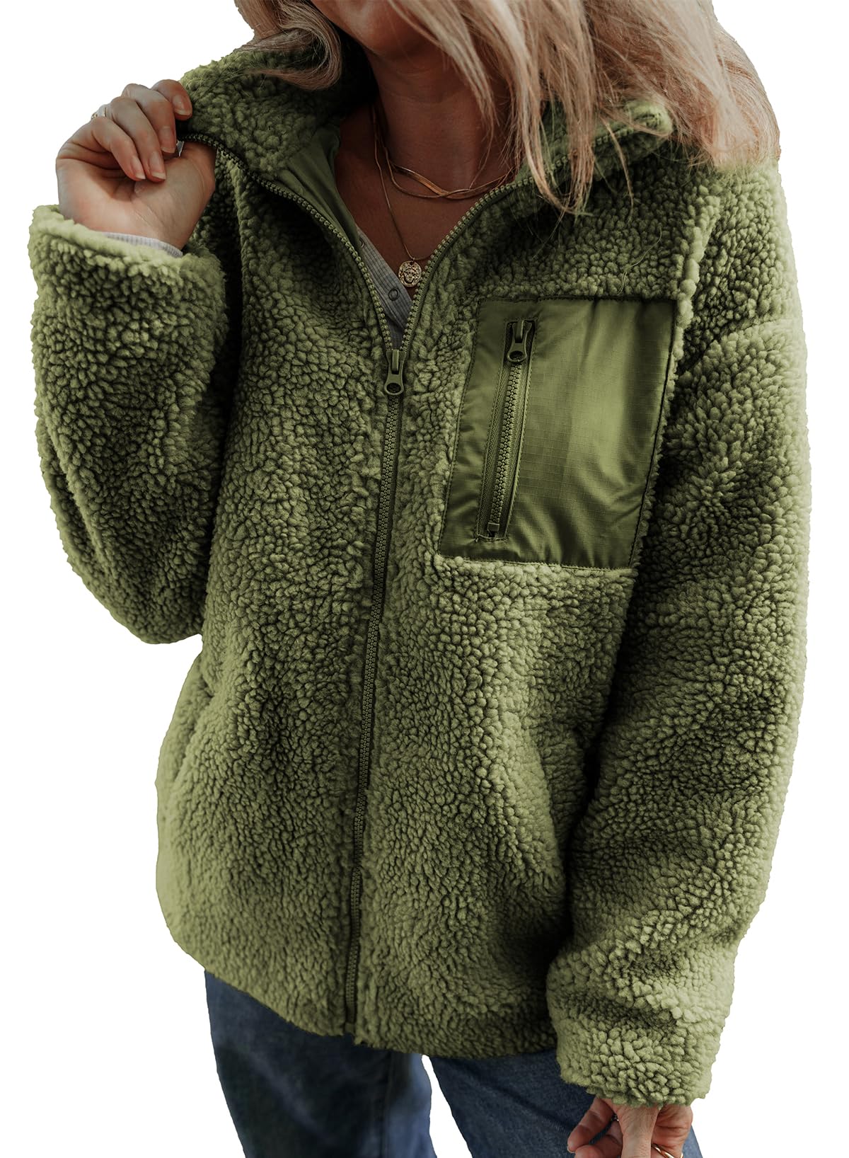 Womens Winter Trendy Full Zipper Fleece Jackets with Pockets