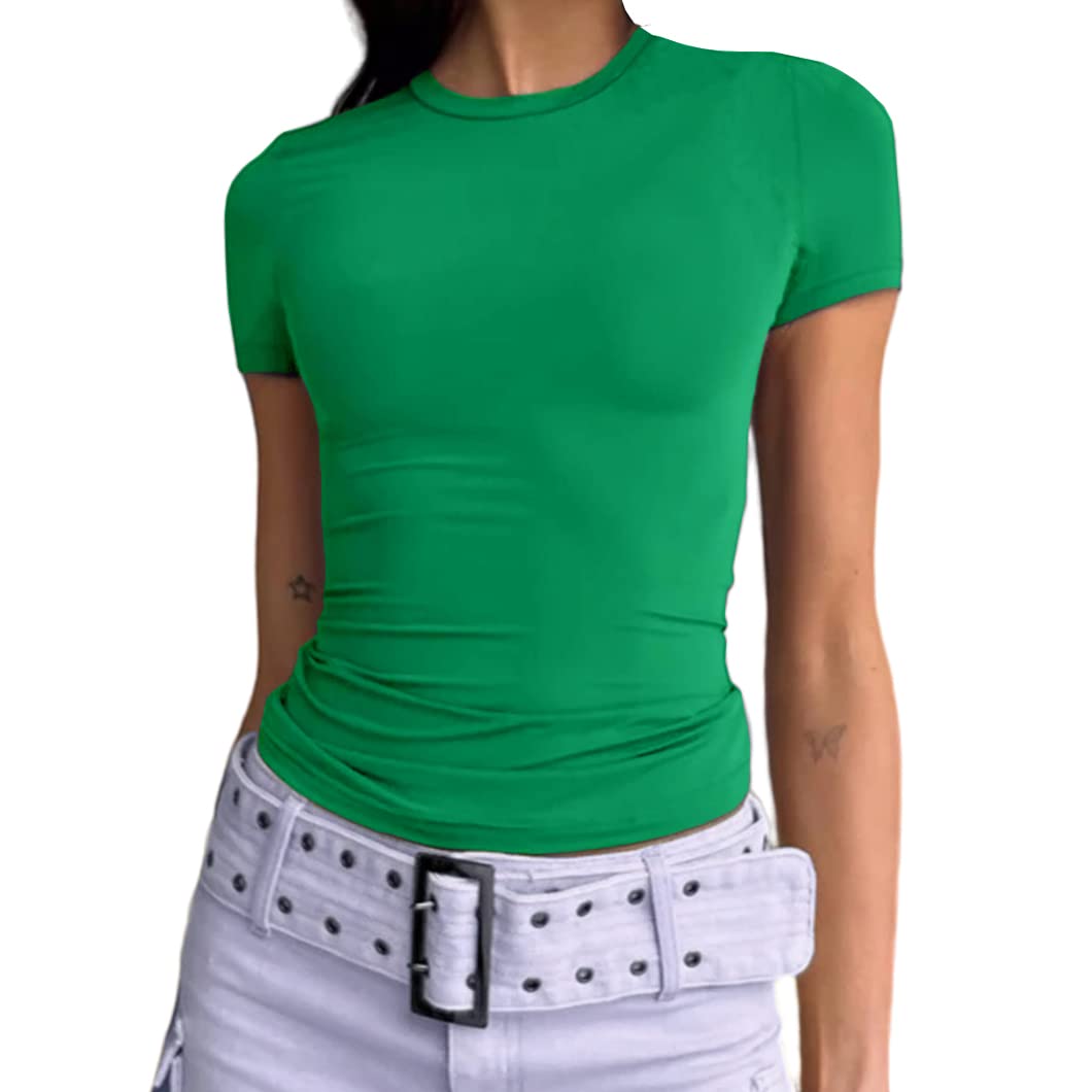 Slim Fit Short Sleeve Crew Neck Tight T Shirts-Pink Laura