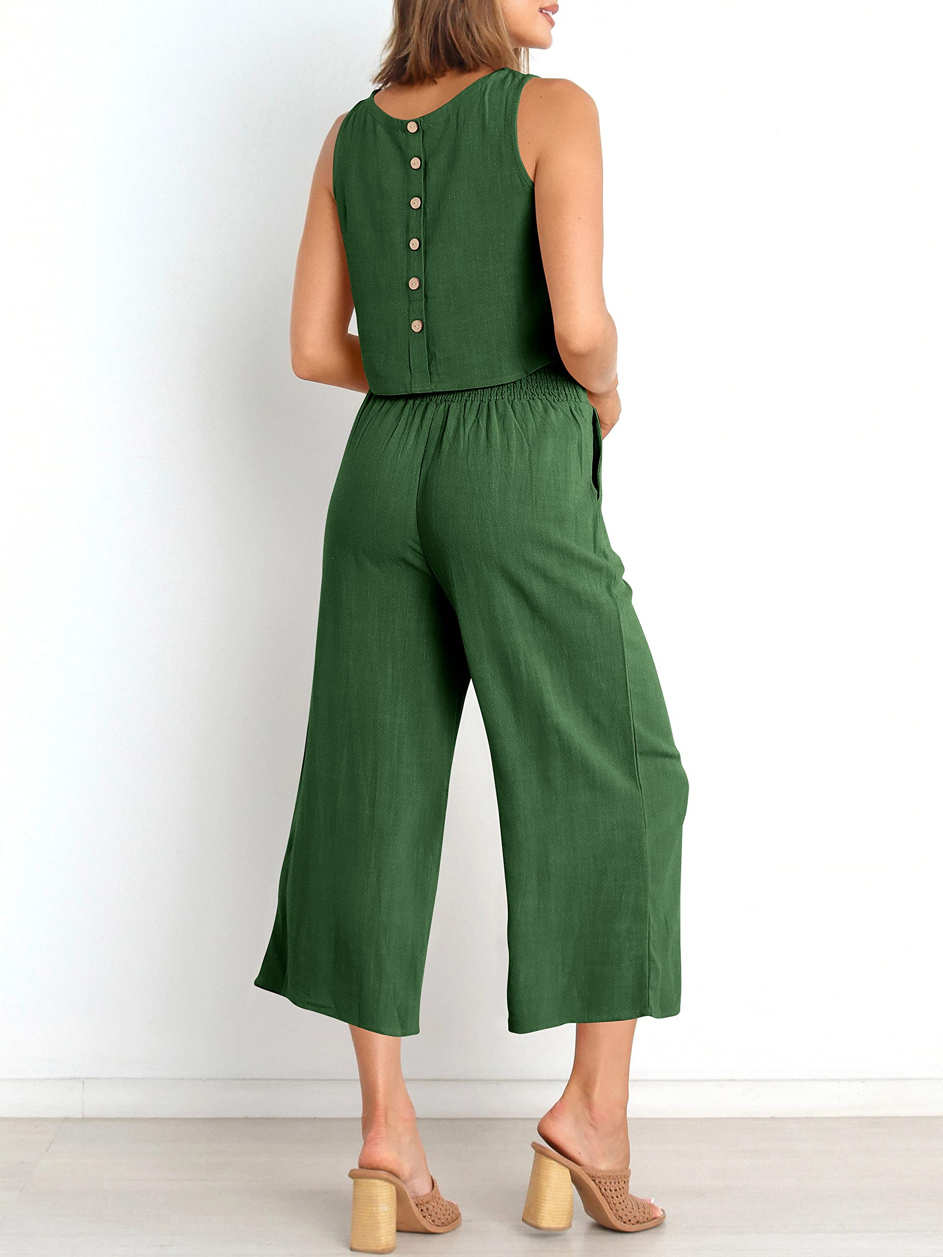 Sleeveless Tank Wide Leg Pants With Pockets-hivebabe.com