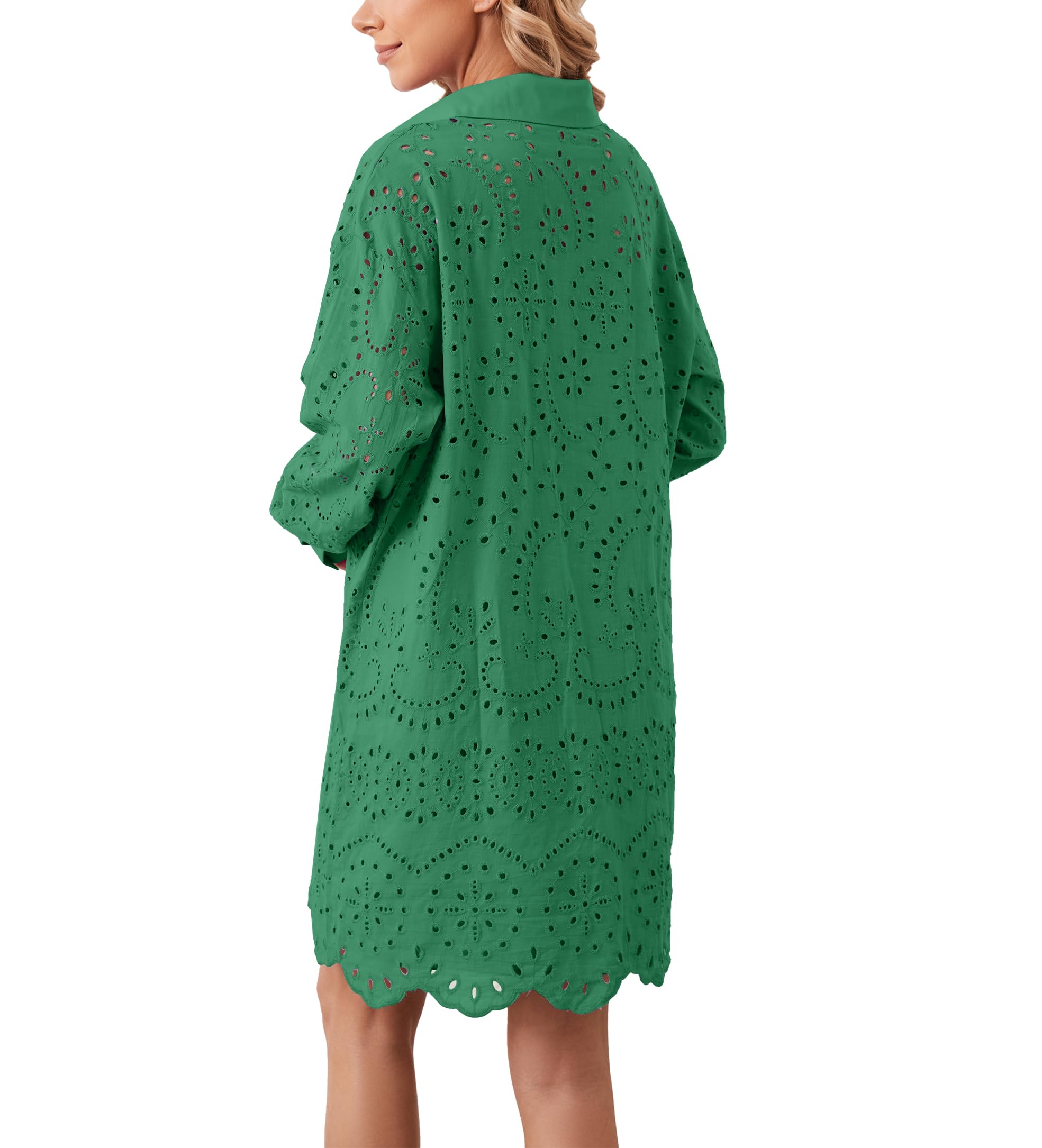 Women's Hollow Out Button Down Lapel Loose Mini Shirt Dress