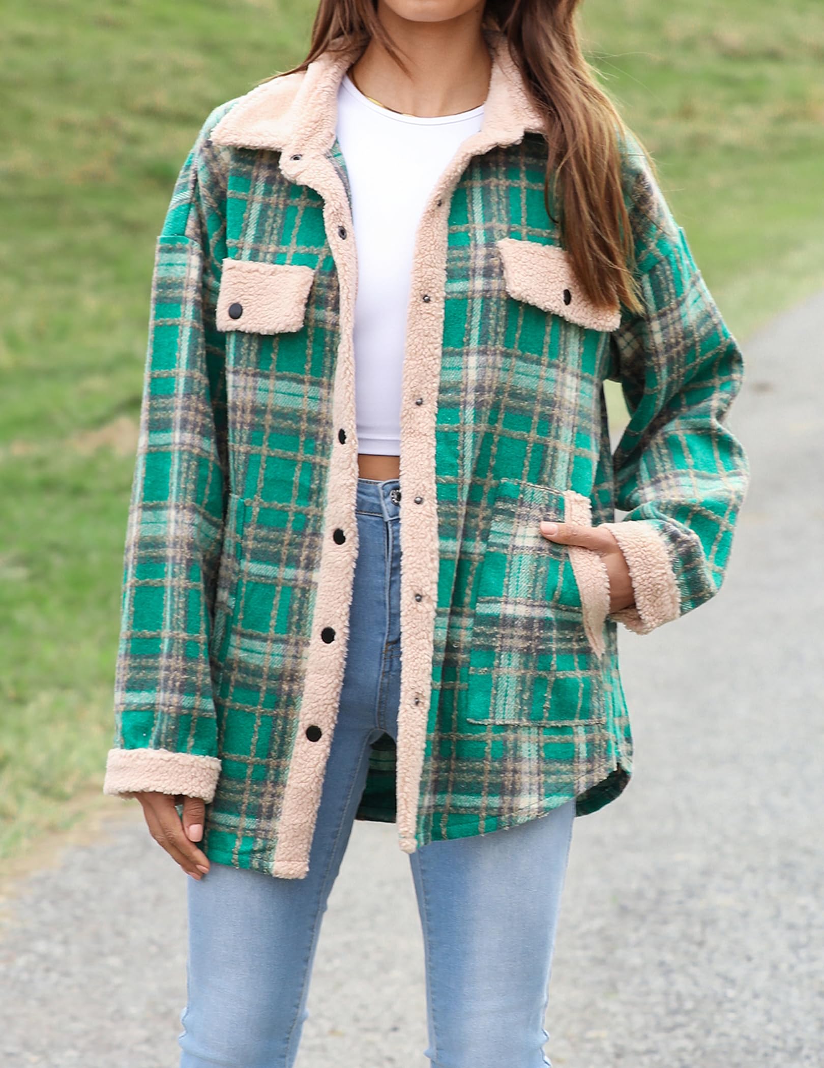 Womens Plaid Casual Long Sleeve Button Down  Fall Winter Coats（Buy 2 10% off）