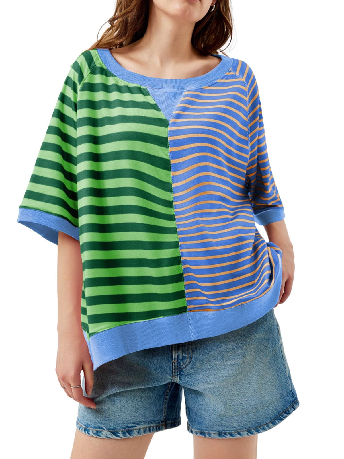 Women's Oversized Striped Color Block Loose Top