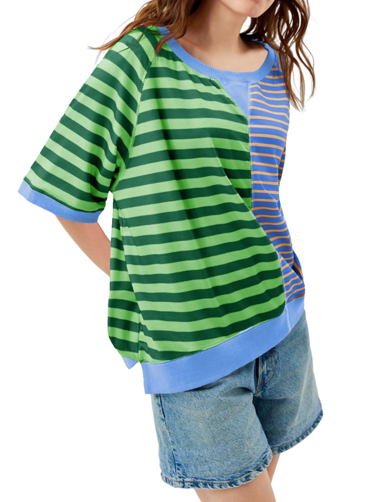 Women's Oversized Striped Color Block Loose Top