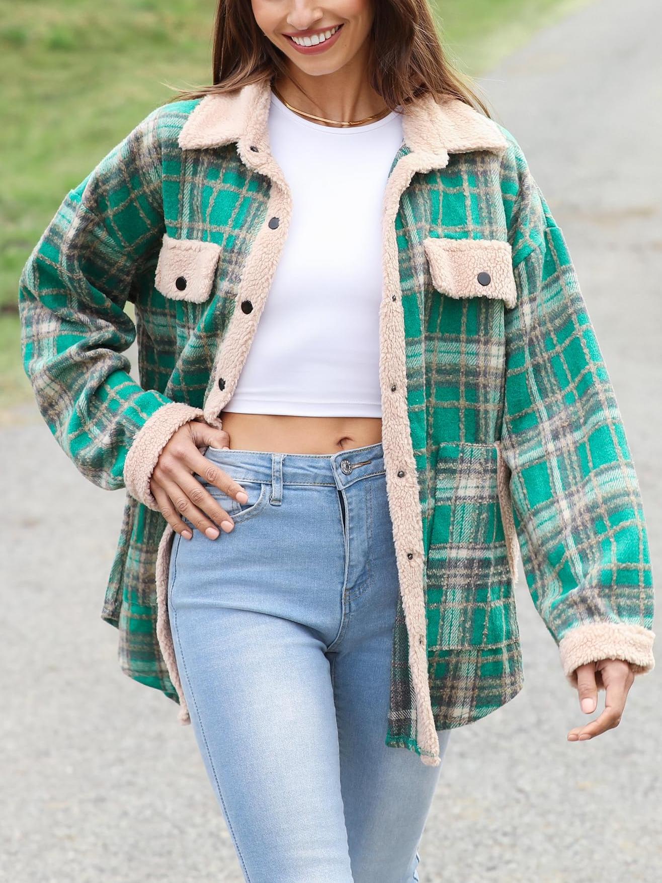 Womens Plaid Casual Long Sleeve Button Down  Fall Winter Coats（Buy 2 10% off）