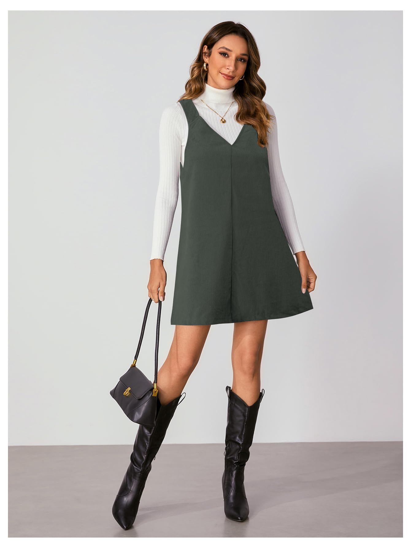 WomenS V Neck Corduroy Pinafore Overall Mini Dress