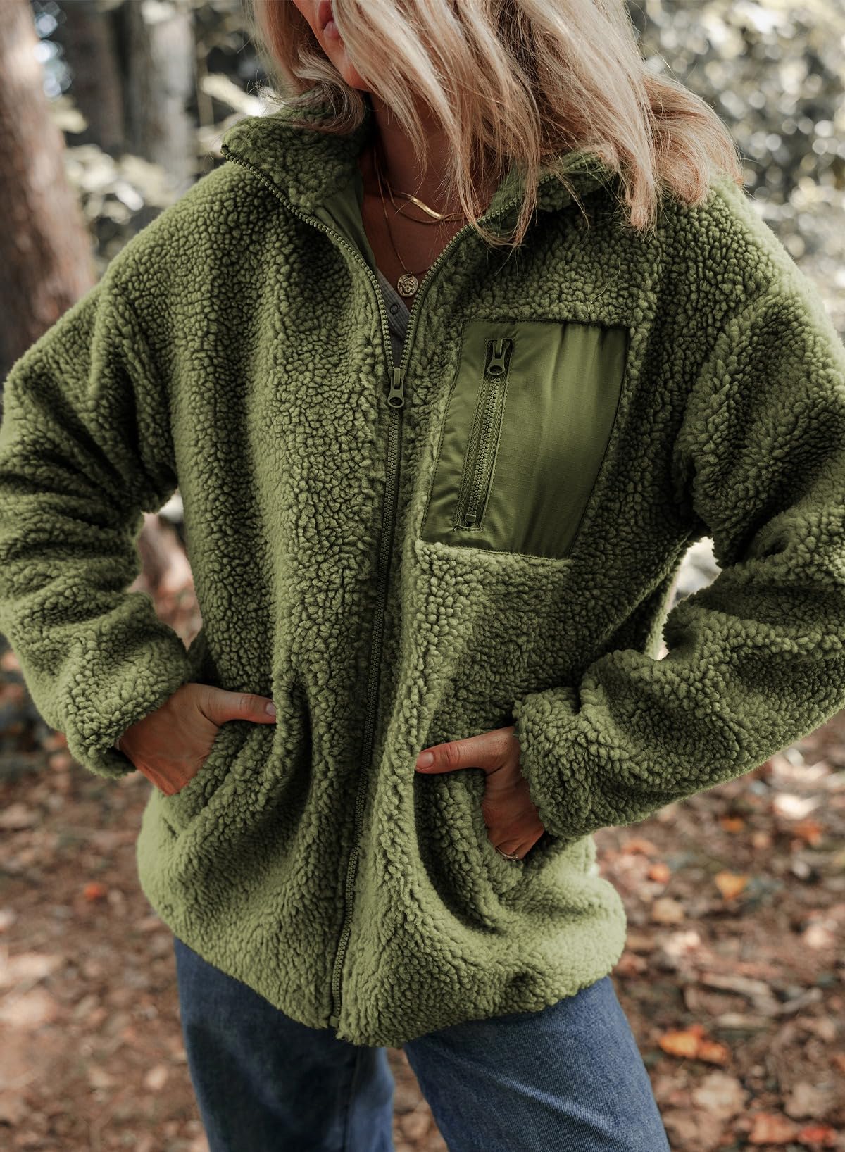 Womens Winter Trendy Full Zipper Fleece Jackets with Pockets