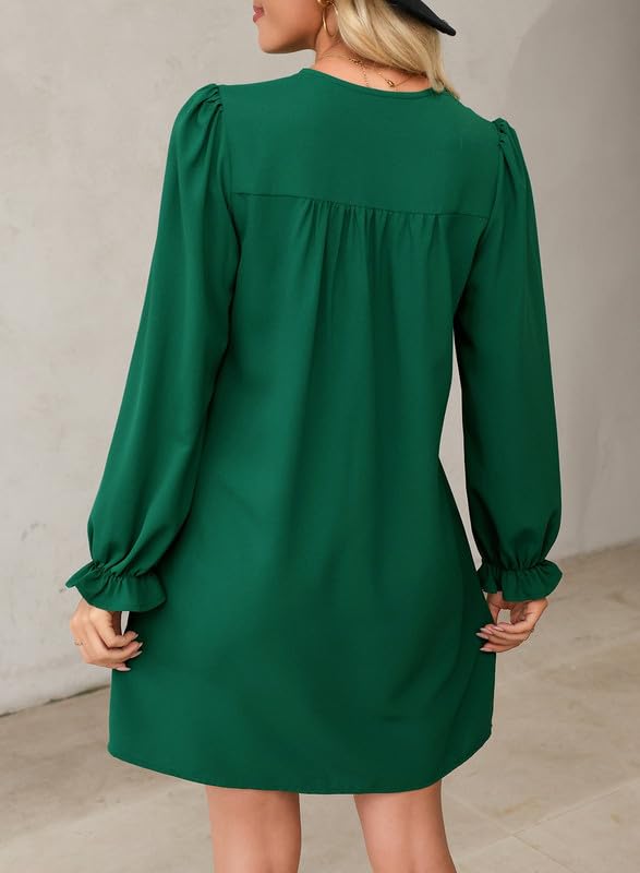 2025 New Womens Casual Ruffle Sleeve V Neck Pleated Flowy Shirt Dresses(BUY 2 FREE SHIPPING)