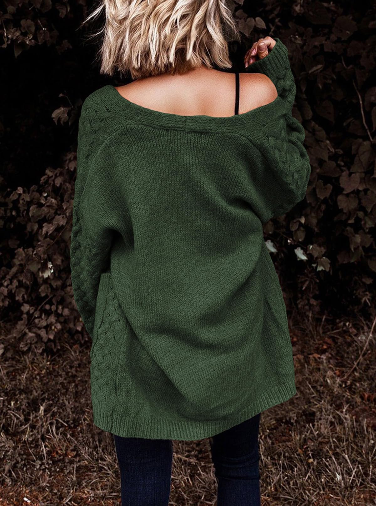 Women's Casual Open Front Long Sleeve Chunky Cable Knit Cardigans With Pockets