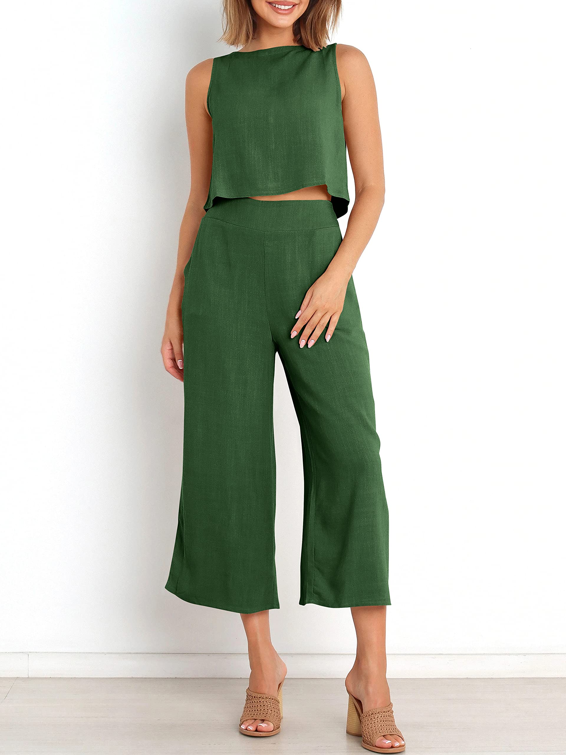 Sleeveless Tank Wide Leg Pants With Pockets-hivebabe.com