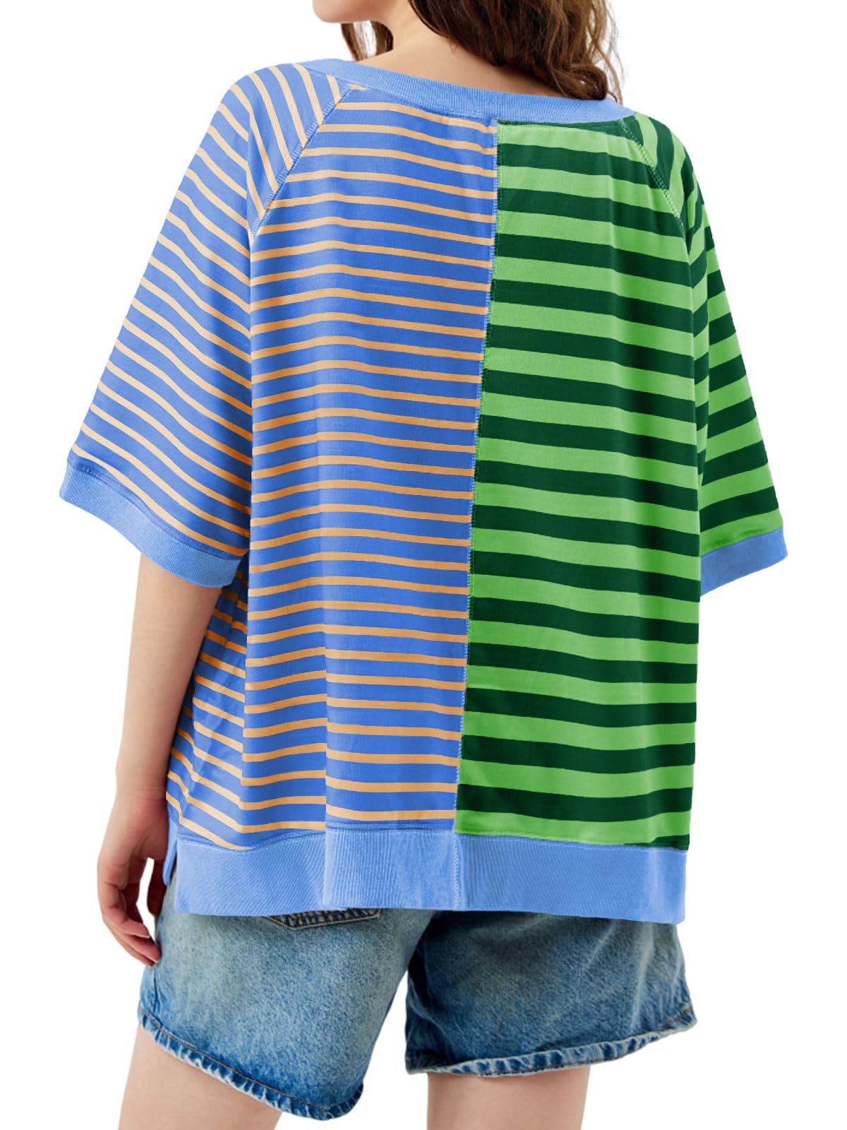 Women's Oversized Striped Color Block Loose Top