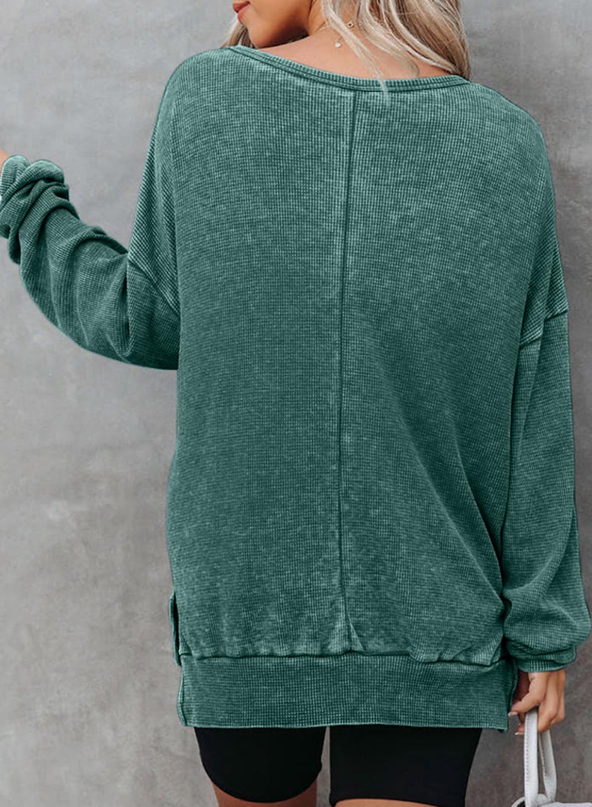 2024 New Women's Washed Waffle Knit Crewneck Sweatshirt(buy 2 10% OFF)