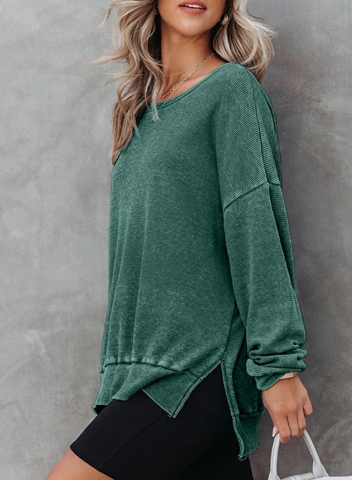 2024 New Women's Washed Waffle Knit Crewneck Sweatshirt(buy 2 10% OFF)