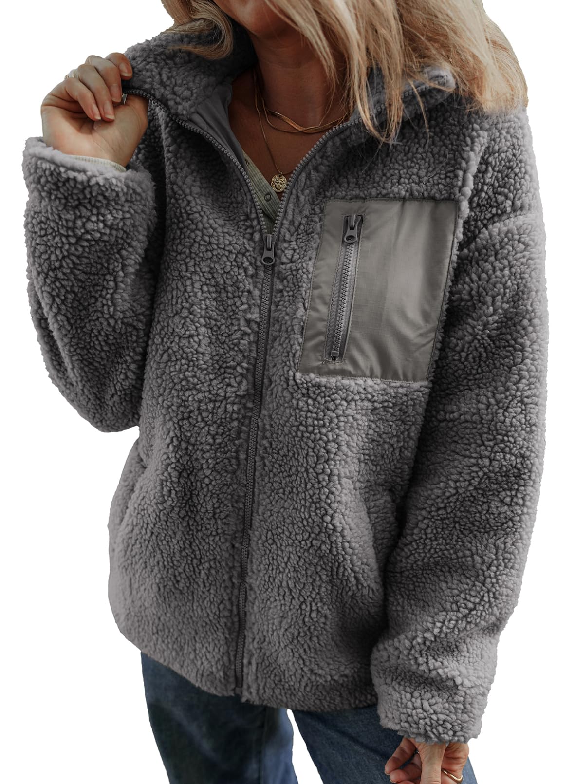 Womens Winter Trendy Full Zipper Fleece Jackets with Pockets
