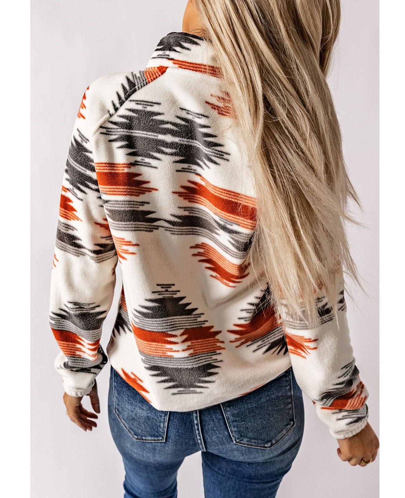 Women's Western Aztec Print Long Sleeve Snap Button Down Fleece Jackets with Pockets