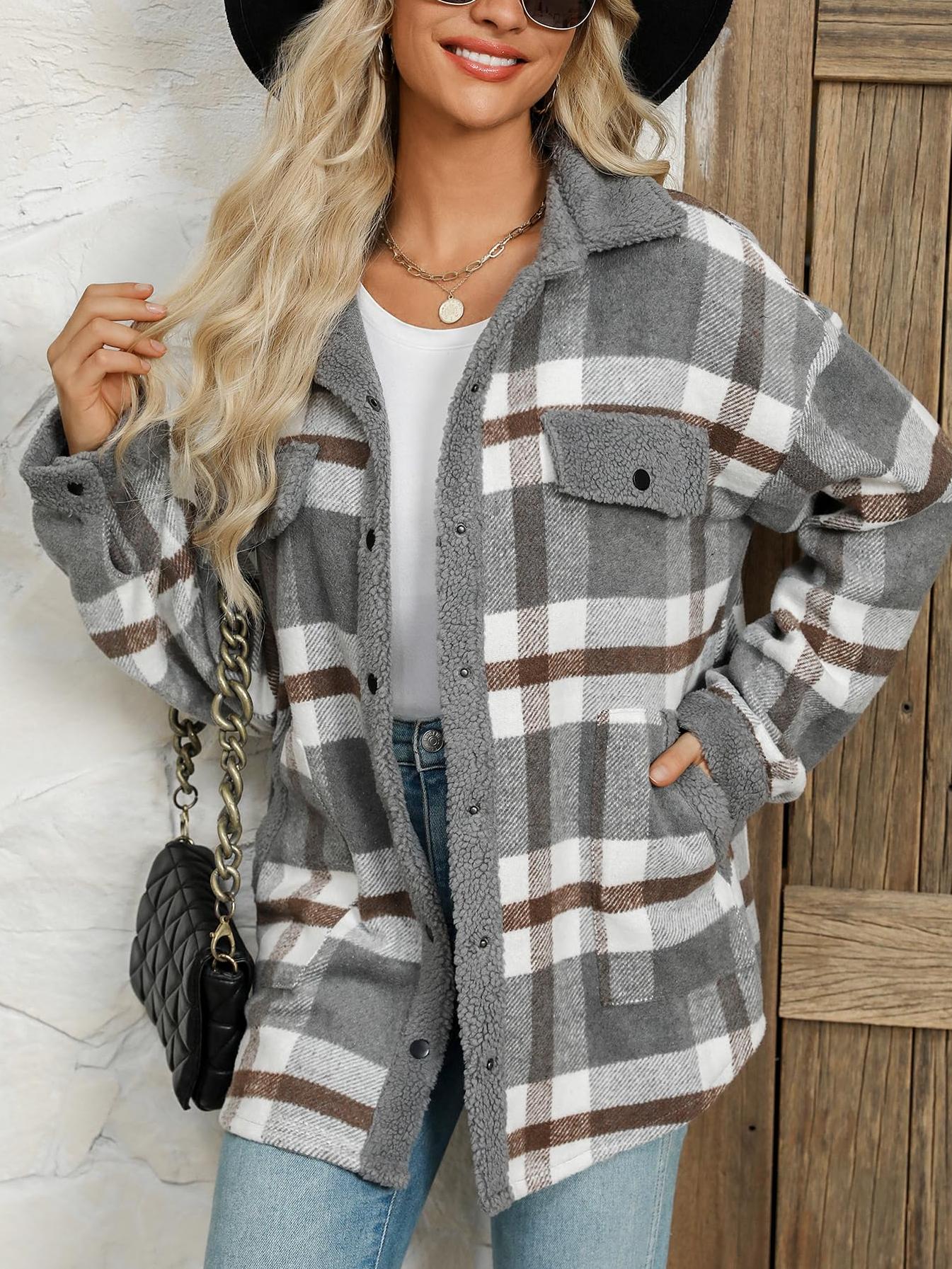 Womens Plaid Casual Long Sleeve Button Down  Fall Winter Coats（Buy 2 10% off）