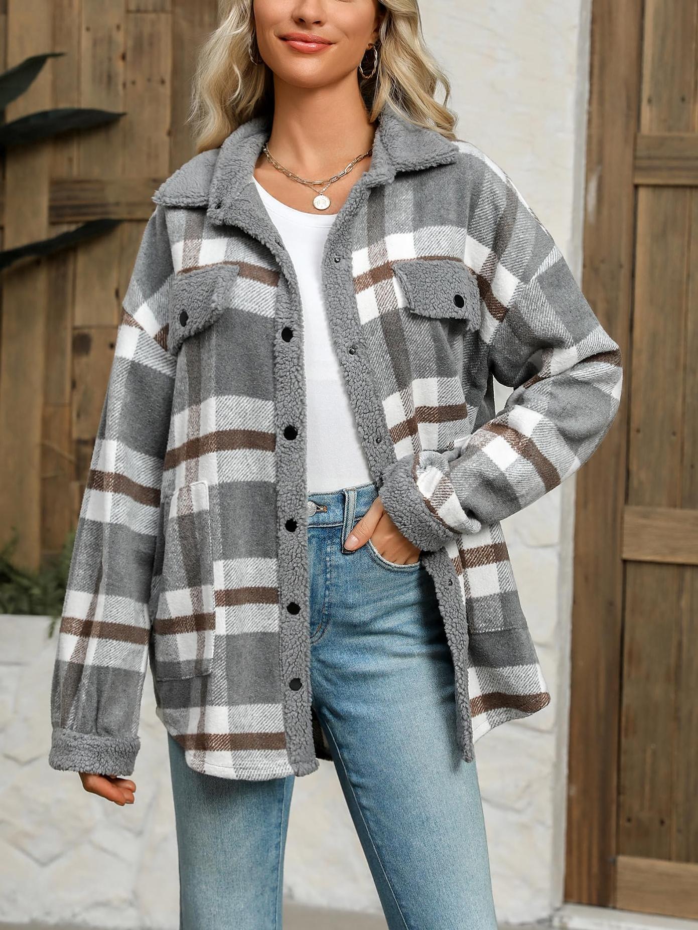 Womens Plaid Casual Long Sleeve Button Down  Fall Winter Coats（Buy 2 10% off）