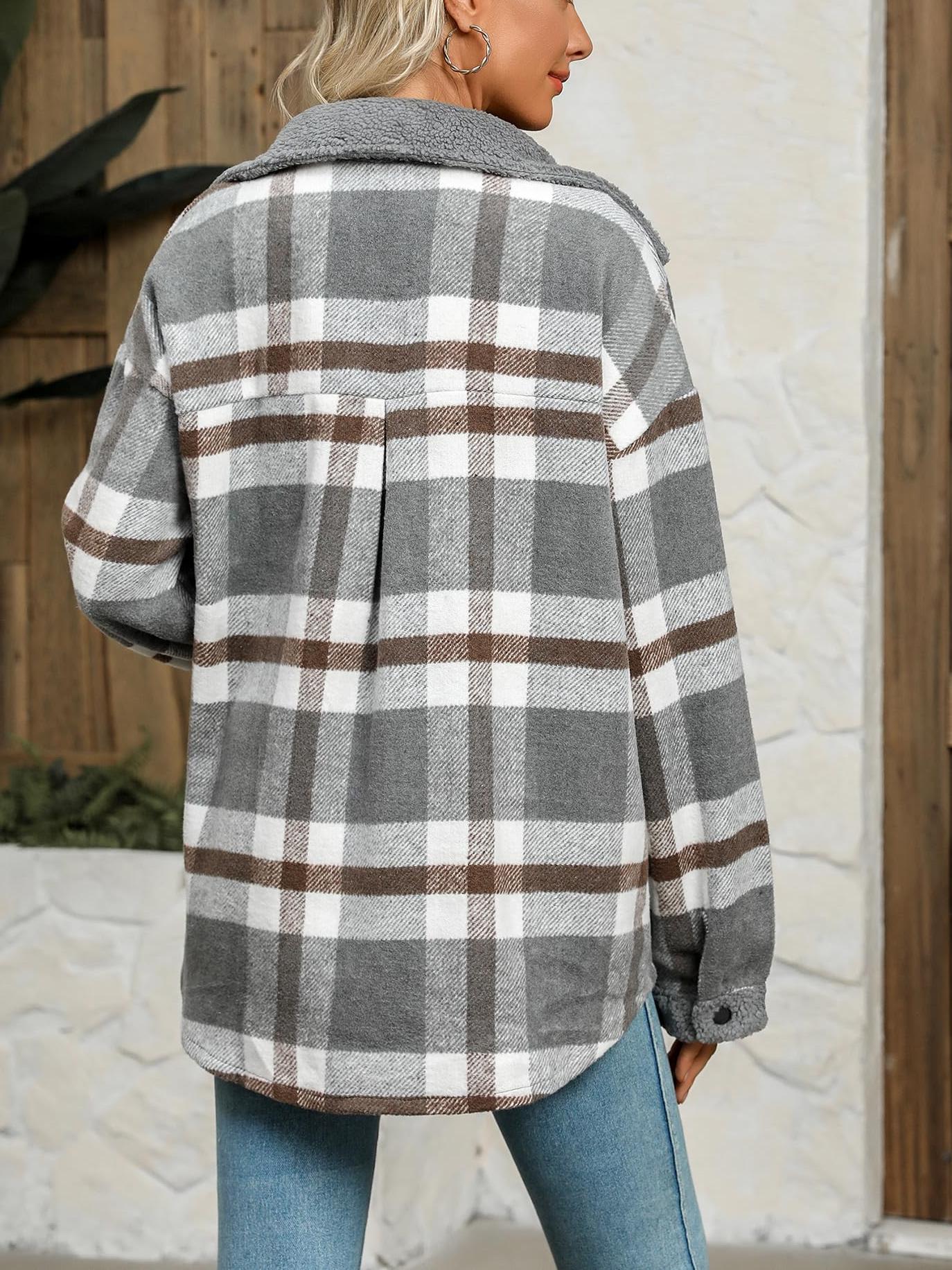 Womens Plaid Casual Long Sleeve Button Down  Fall Winter Coats（Buy 2 10% off）